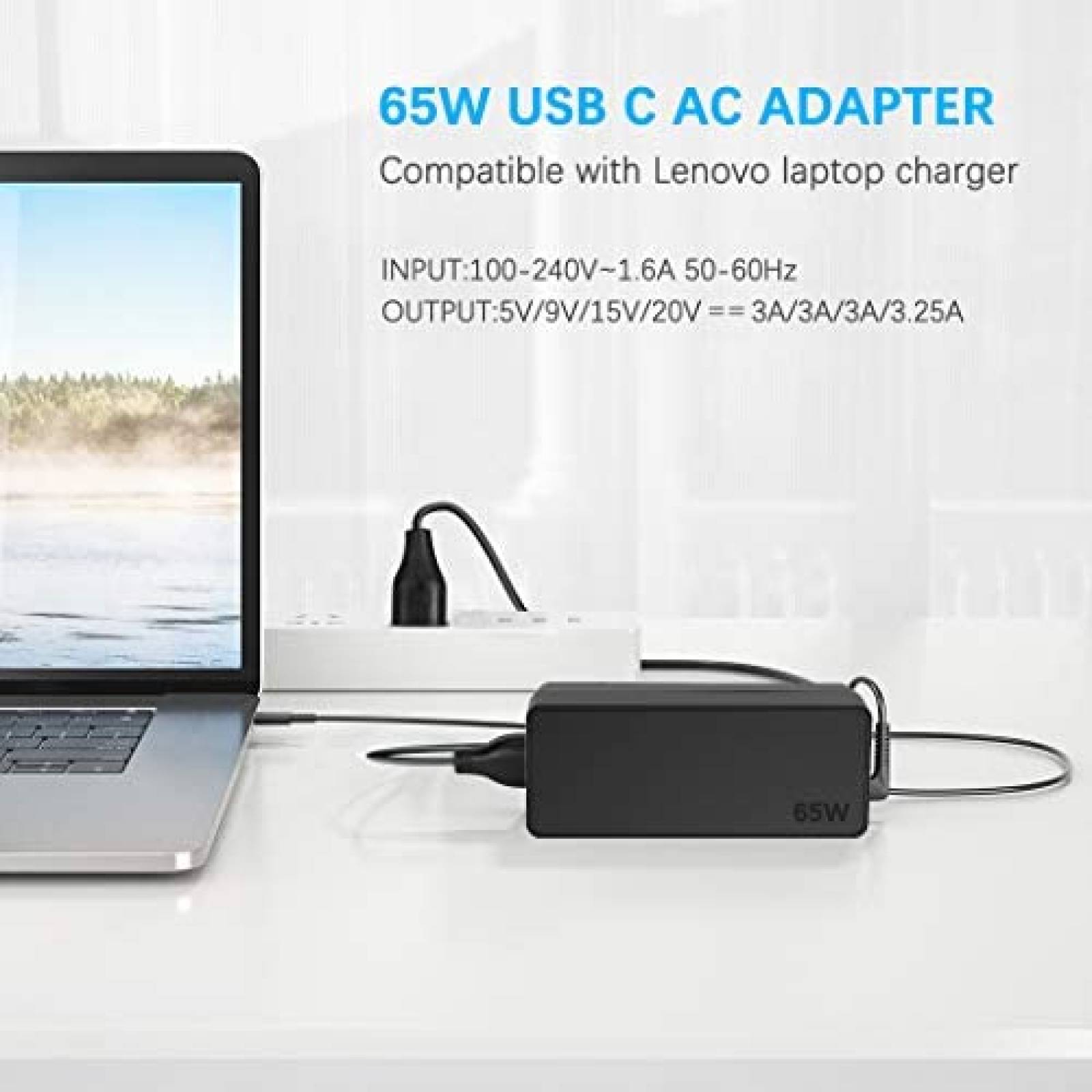 Cargador Laptop ZENGE AD200325 65W USB C Compatible -NEgro