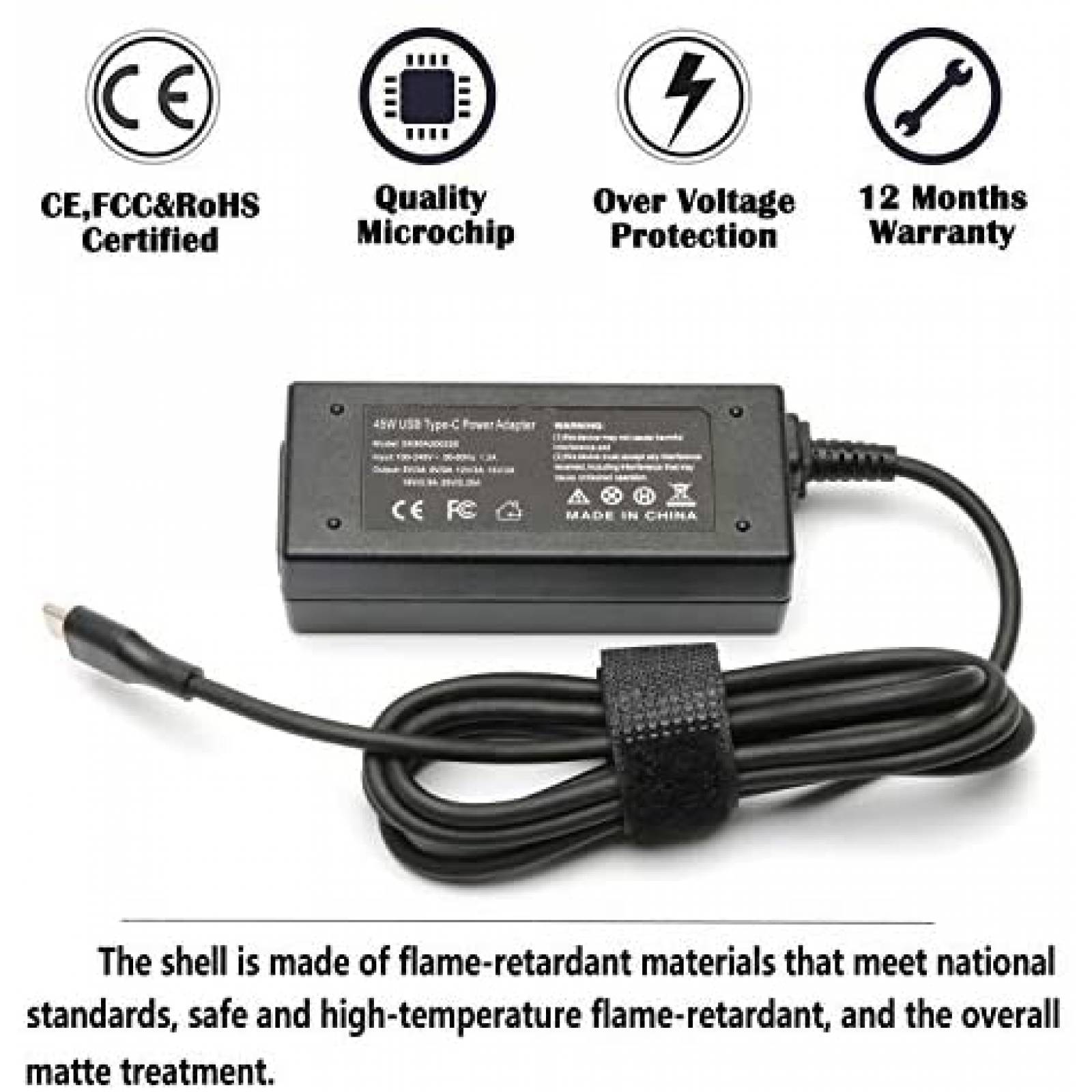Cargador para Laptop Ymawetia HP Chromebook 14a-na0020nr 45W