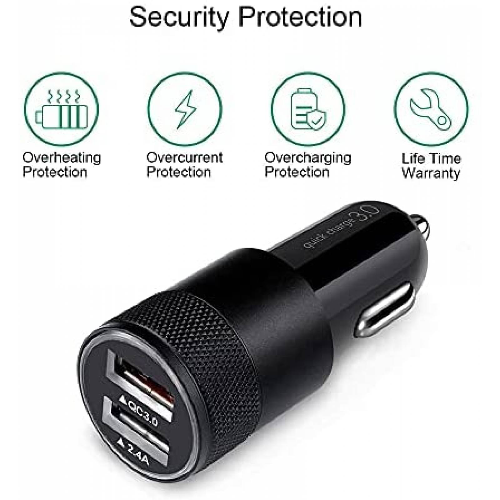 Cargador de Auto para Celular FiveBox QC 3.0 2pzas -Negro