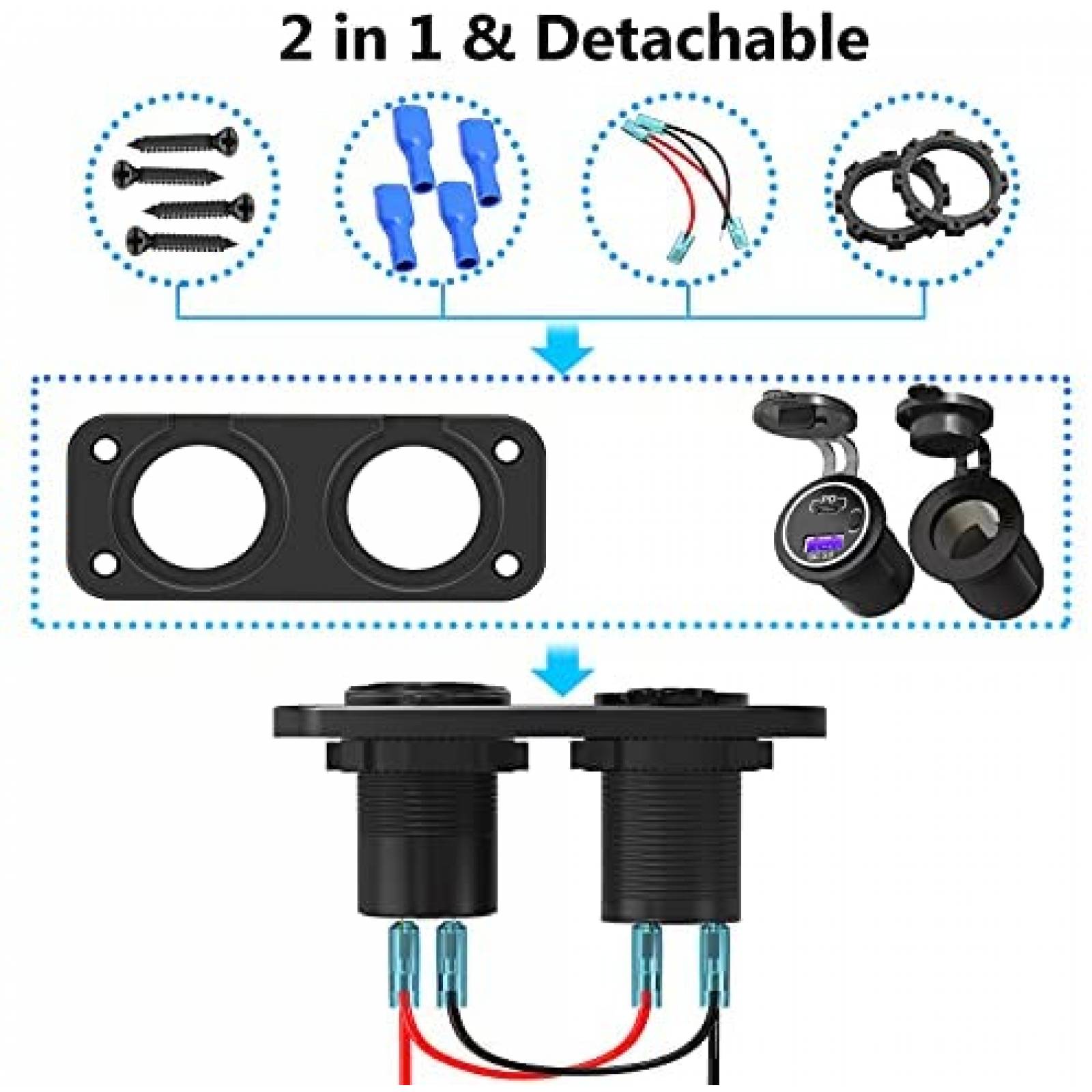 Enchufe de encendedor para auto Qidoe 12V 200W -Negro