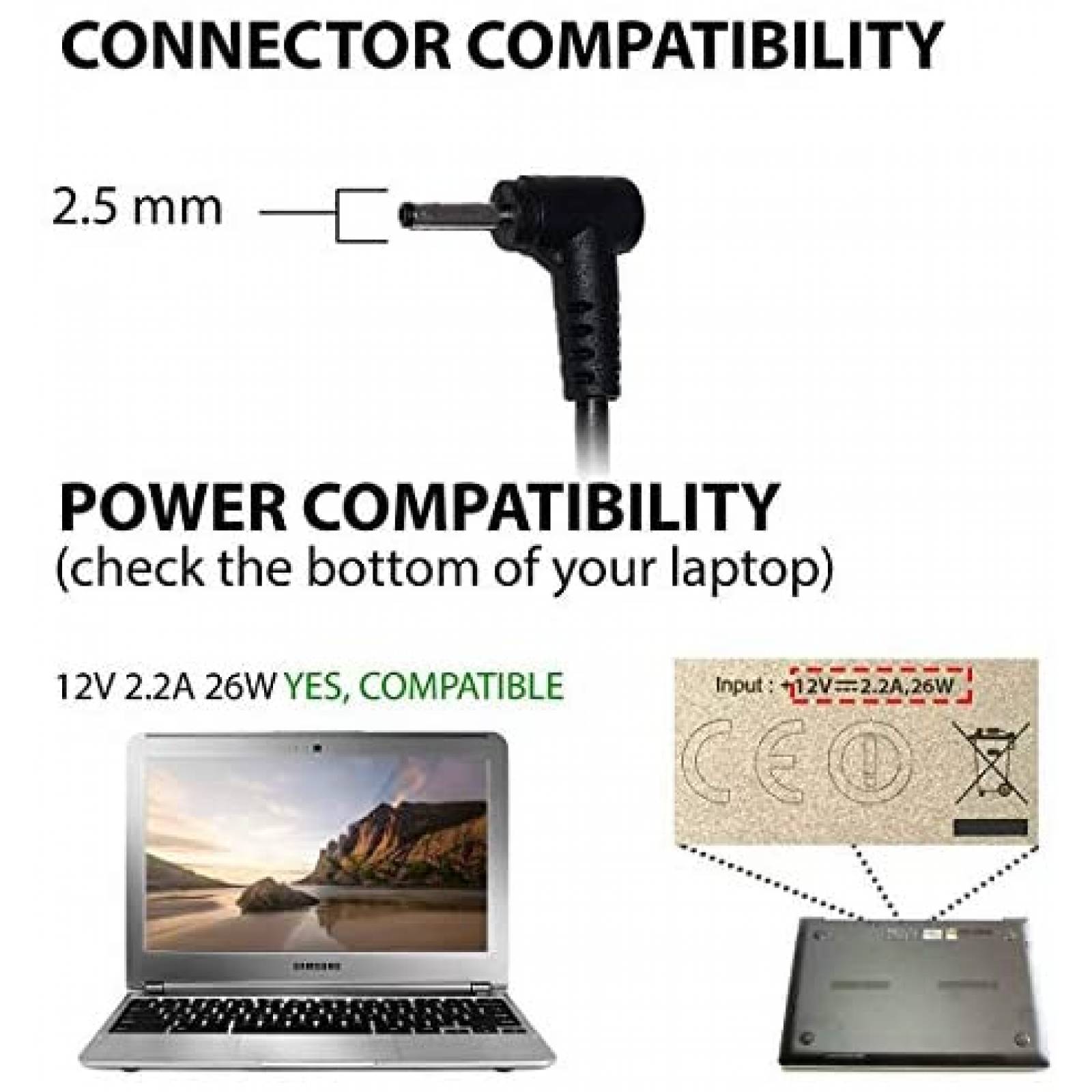 Cargador Laptop CHLOLMY AD065G2UZ 26W 12V 2.2A AC -Negro