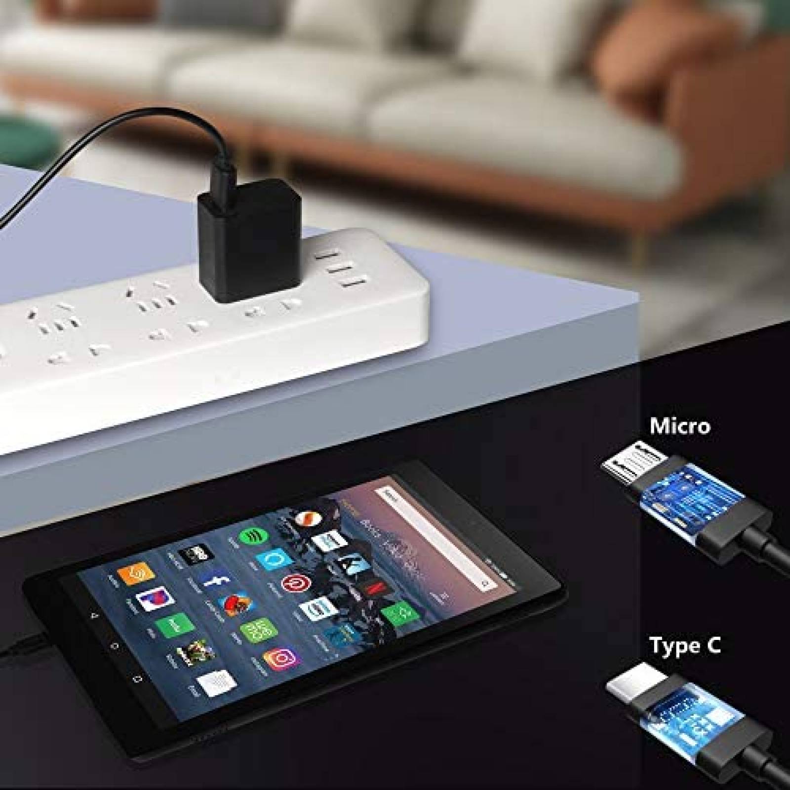 Cargador para Tablet TAPLE Kindle Fire 7'' HD 2A AC -Negro