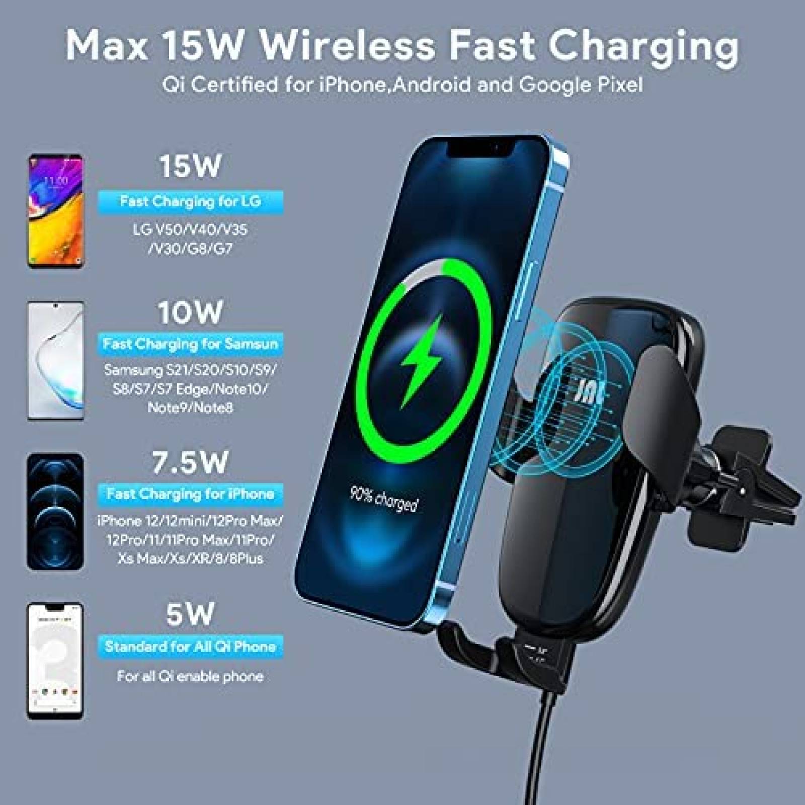 Soporte Cargador de Auto JNL para Celular 4.7-6.8'' -Negro