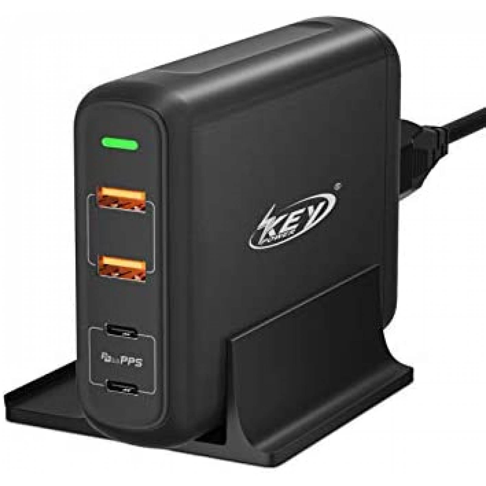 Cargador USB C Key Power de 150 vatios y 4 puertos -Negro