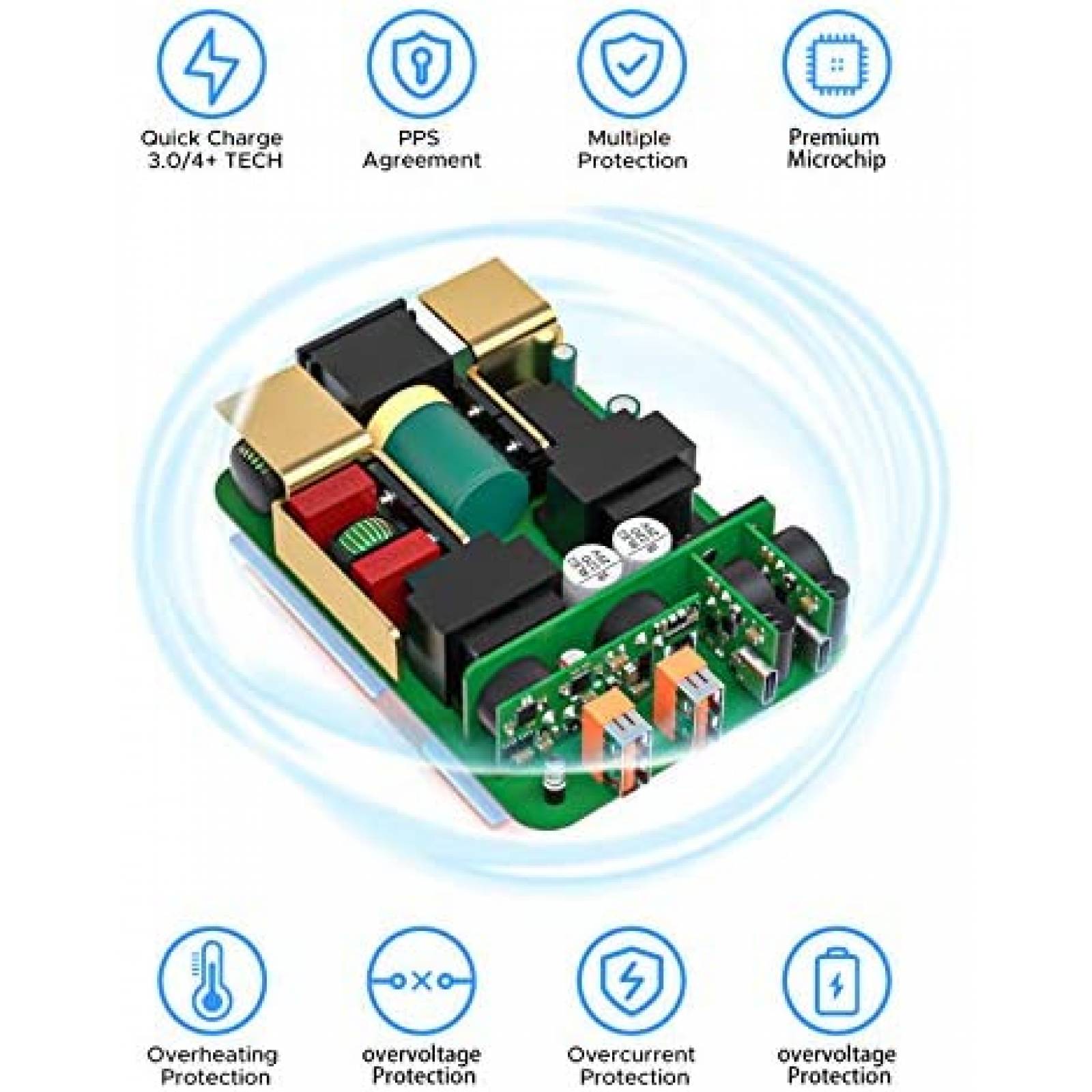 Cargador USB C Key Power de 150 vatios y 4 puertos -Negro
