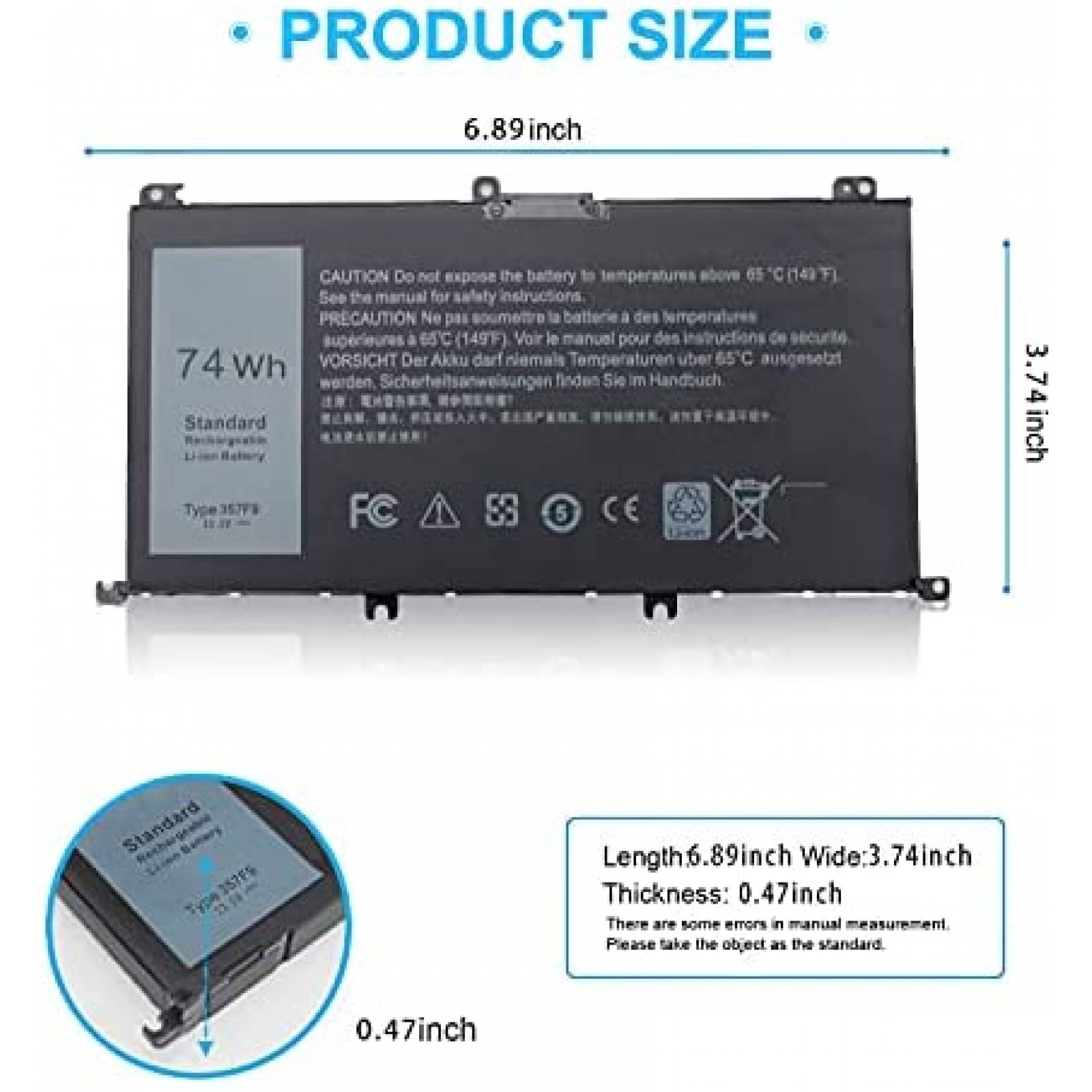 Bateria ZAYAUPVL A1321 Para Dell Inspirion 15 7000 -Negro