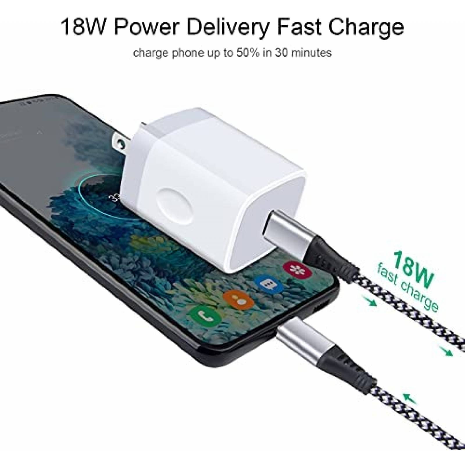 Set cargador USB-C FiveBox x4 enchufe auto/pared -Blanco
