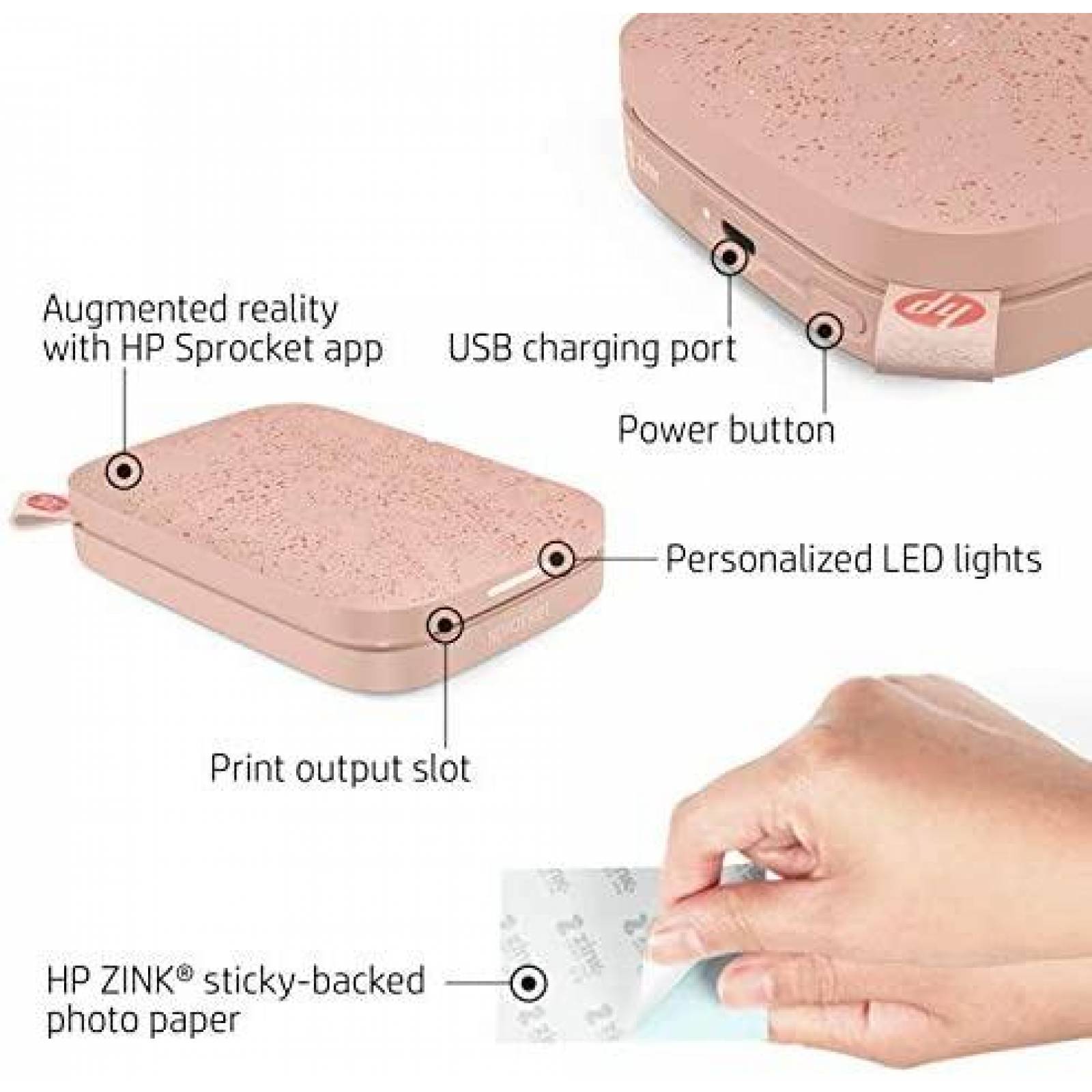 Impresora Portatil de Bolsillo HP para 20 Hojas -Rosa