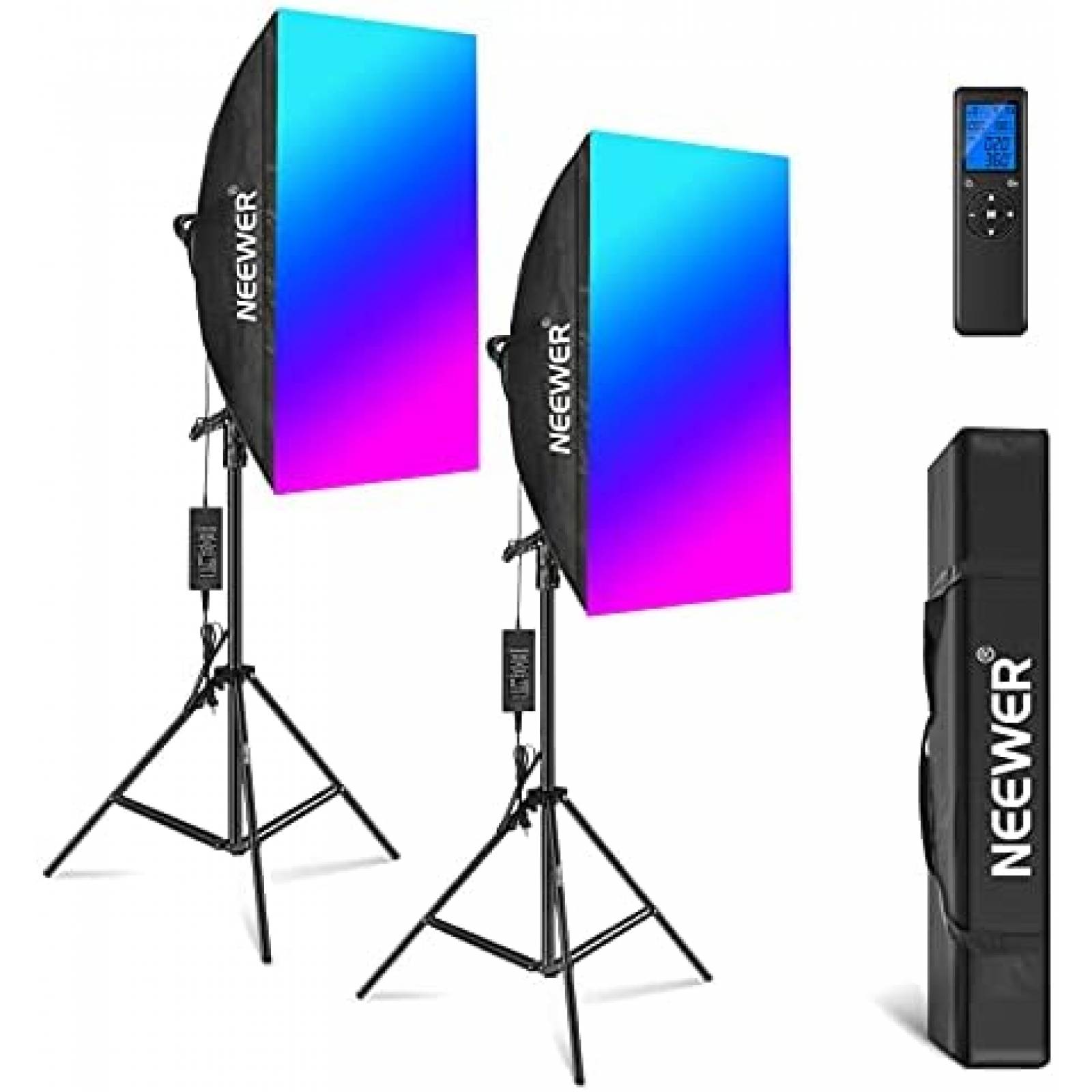 Kit de Iluminacion Neewer Softbox LED Regulables 48W -Negro