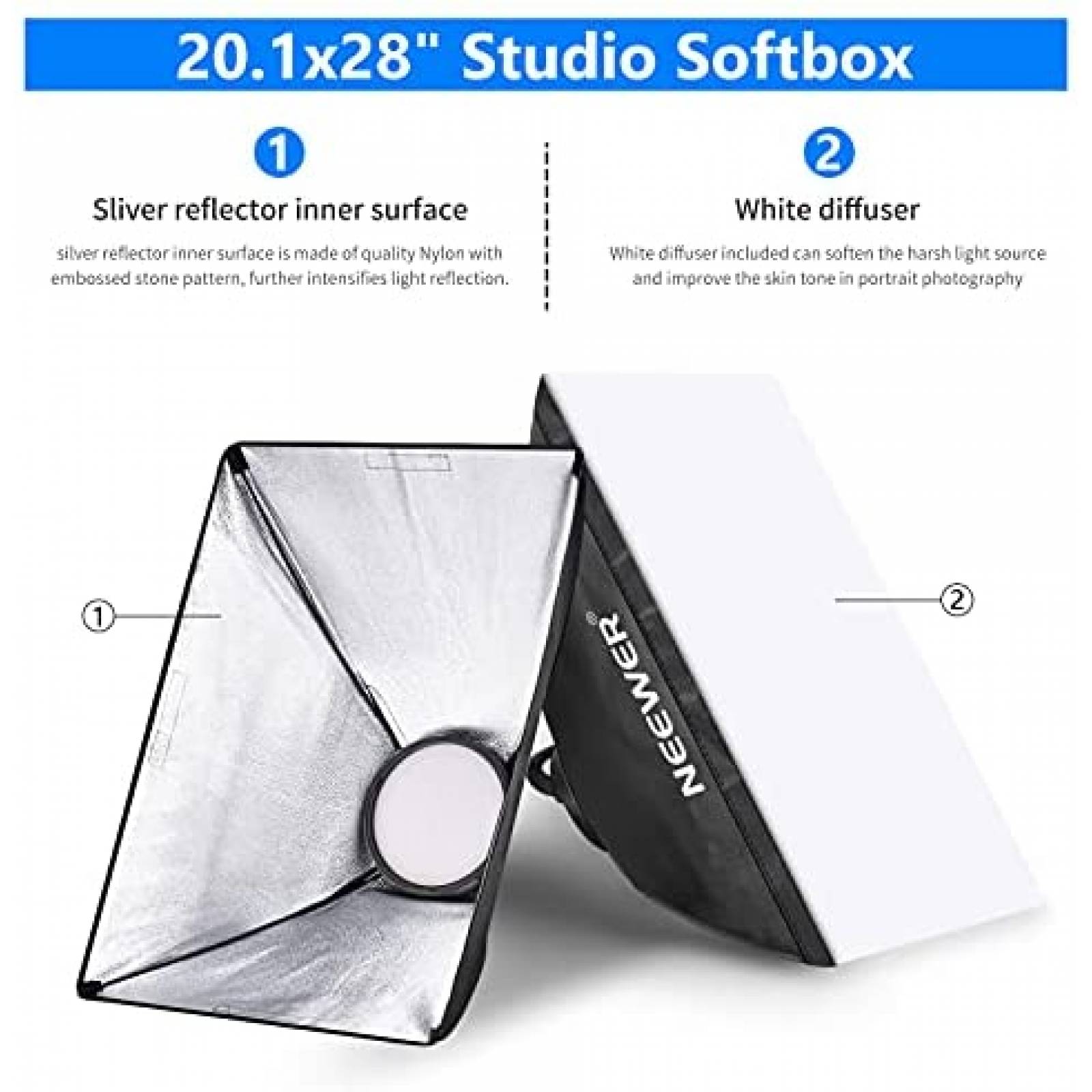 Kit de Iluminacion Neewer Softbox LED Regulables 48W -Negro