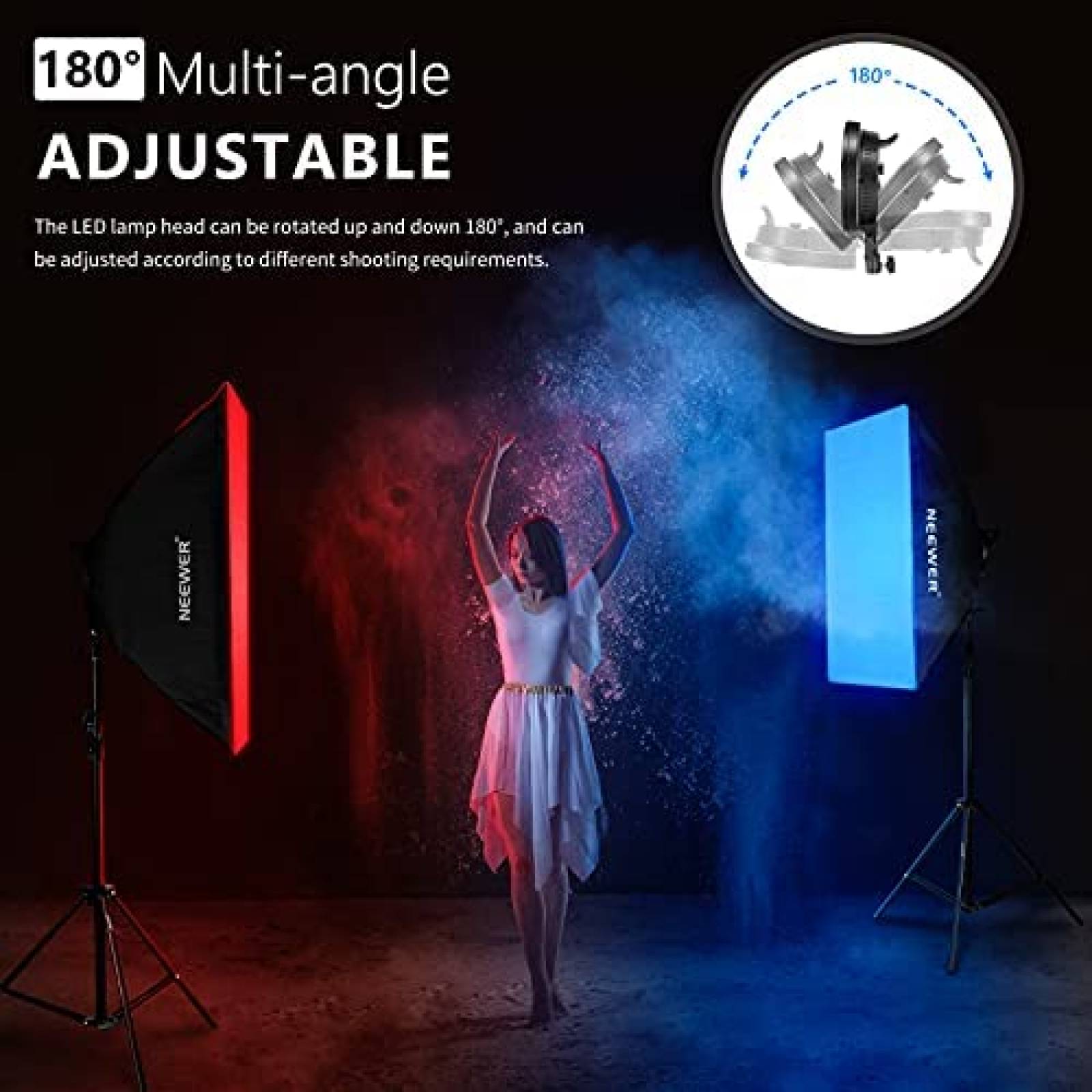 Kit de Iluminacion Neewer Softbox LED Regulables 48W -Negro