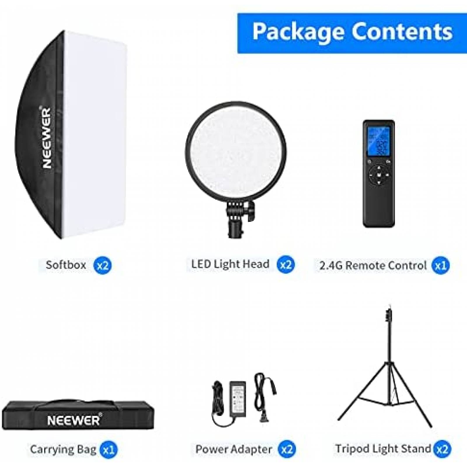 Kit de Iluminacion Neewer Softbox LED Regulables 48W -Negro