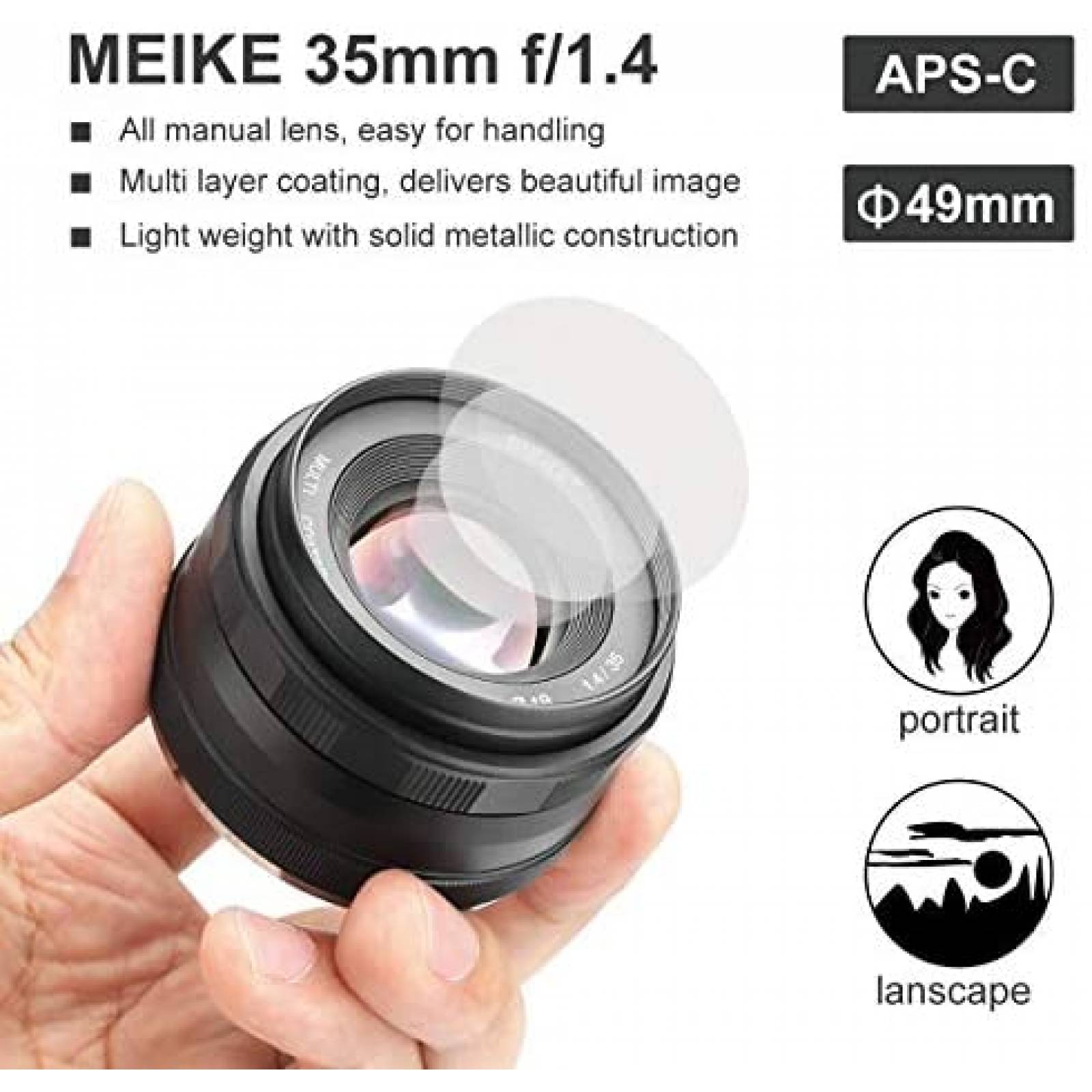 Lente de Camara Meike 35mm F1.4 para Olympus/Pansonic -Negro