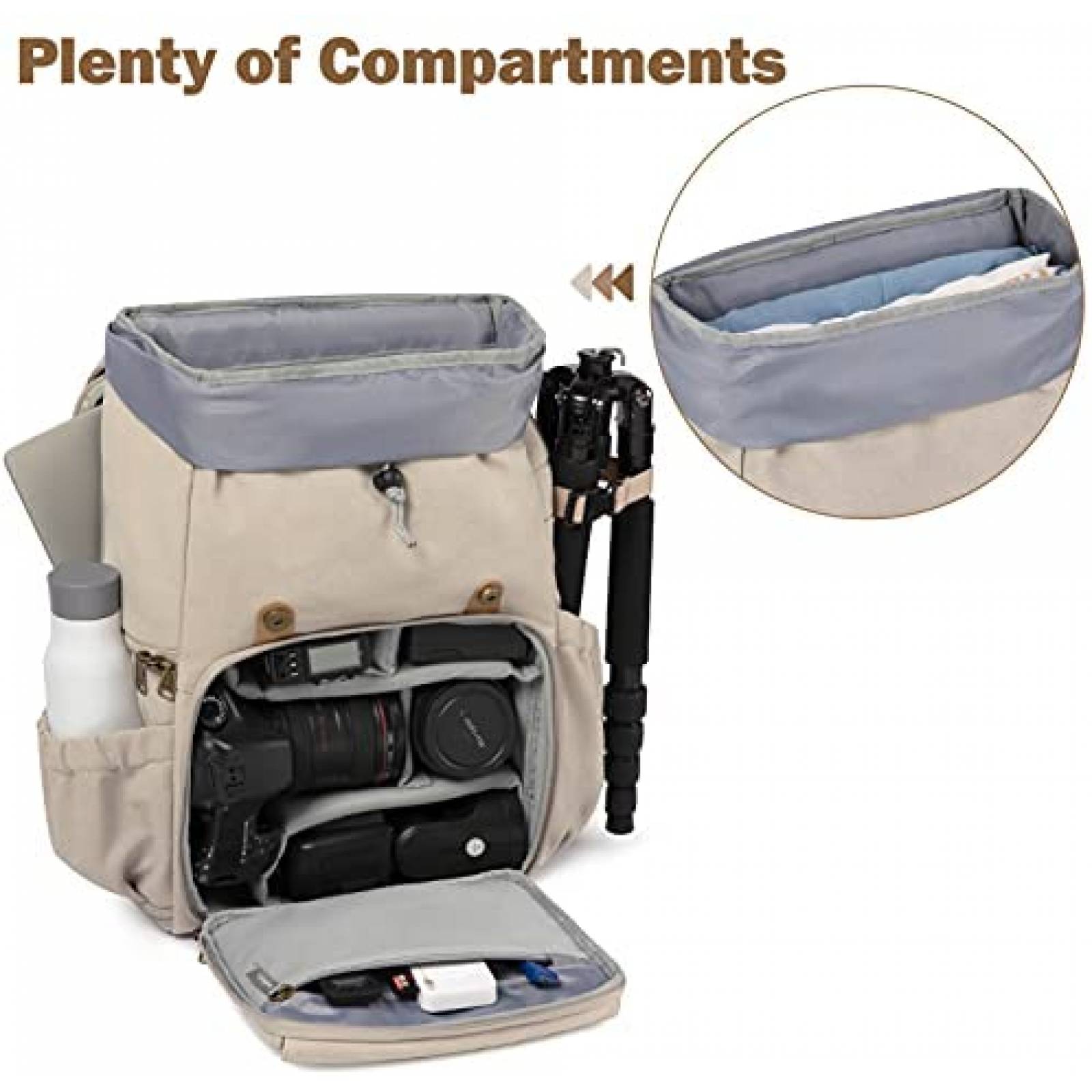 Mochila Bagsmart para Laptop de 15'' y Camara DSLR -Beige