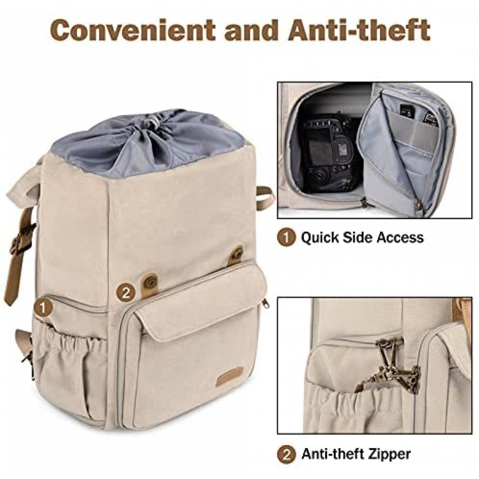 Mochila Bagsmart para Laptop de 15'' y Camara DSLR -Beige