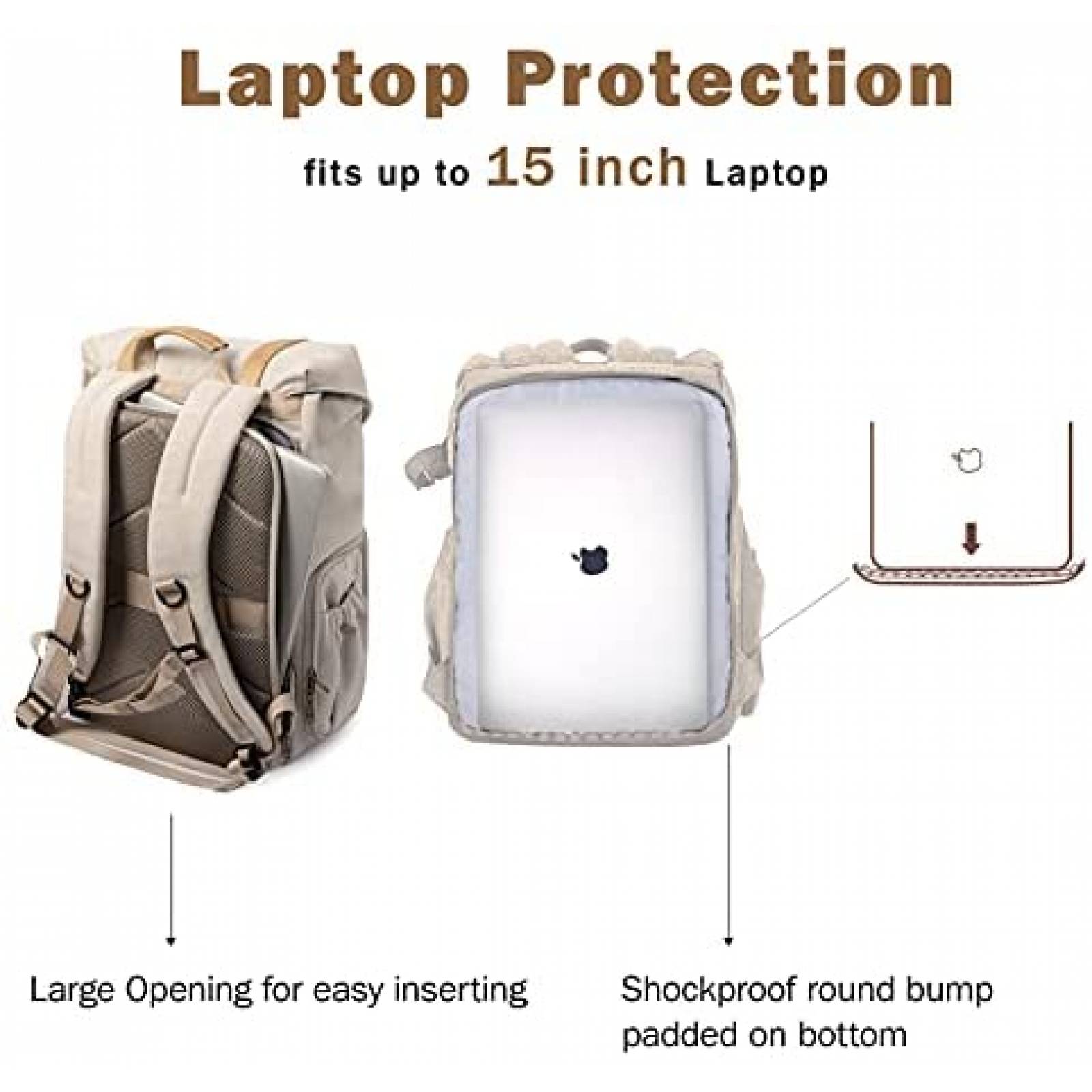 Mochila Bagsmart para Laptop de 15'' y Camara DSLR -Beige