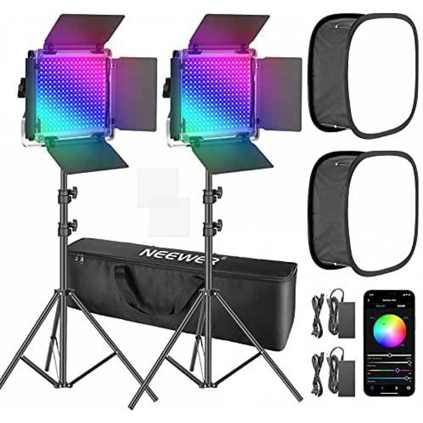 2 Luces de Video Neewer 660 PRO RGB Color 50W 360 -Negro