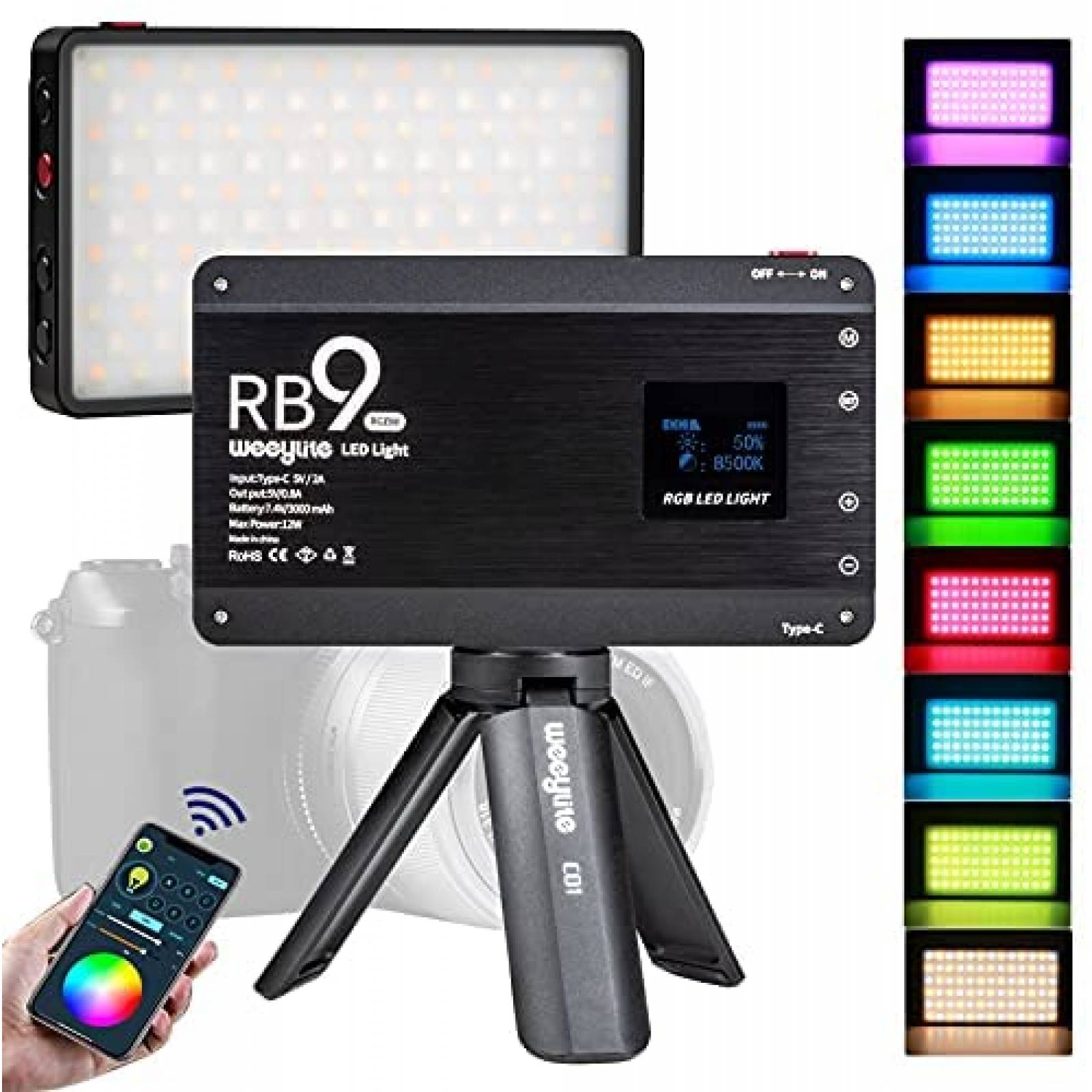 Luz fotografica weeylite RGB 12W LED Full Color -Negro