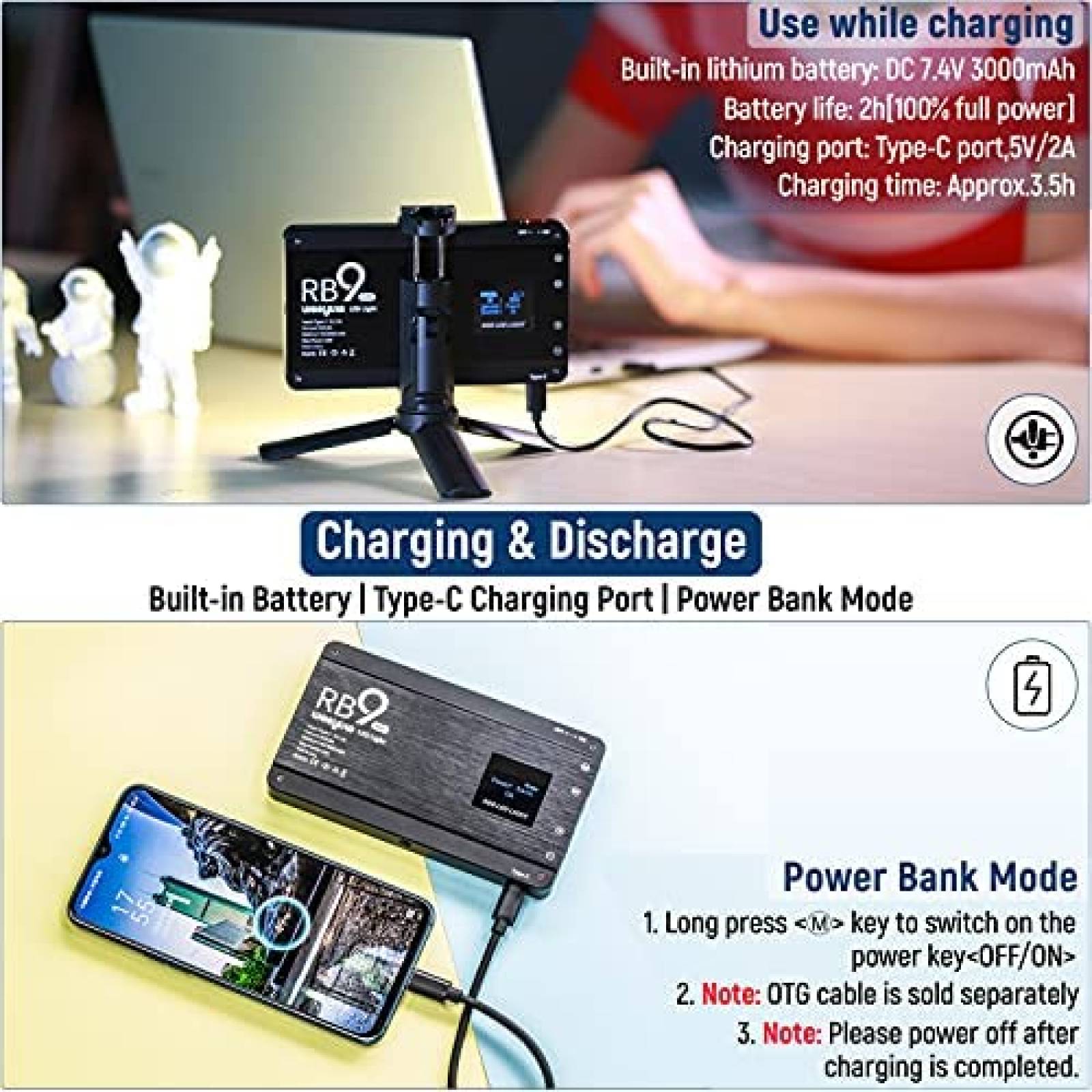 Luz fotografica weeylite RGB 12W LED Full Color -Negro