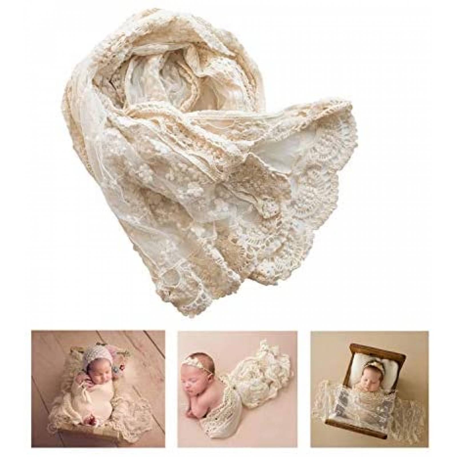 Manta Honra Encaje Suave Para Sesion Fotografica Bebe -Beige