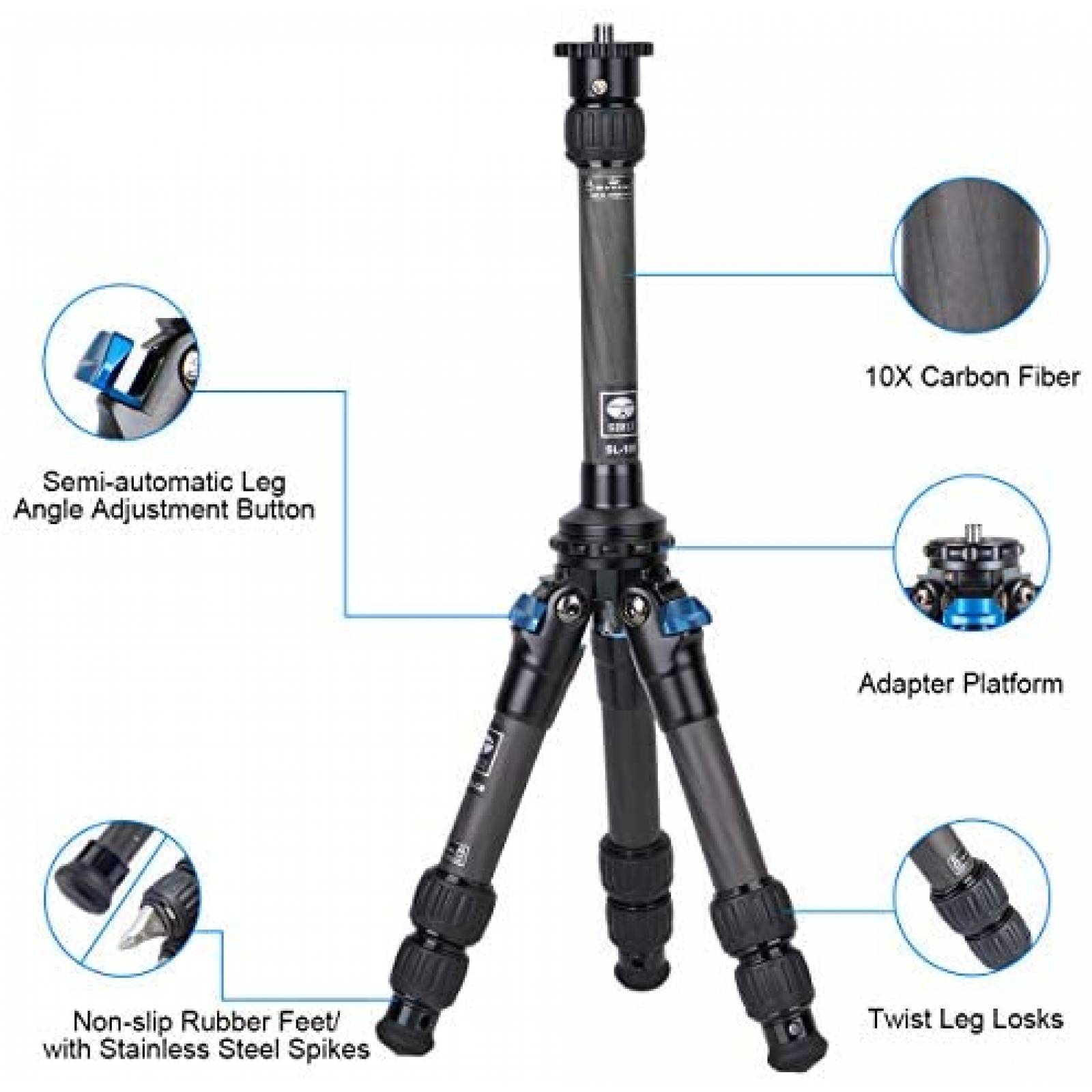 Mini tripode Sirui AM223 de fibra de carbono -Negro