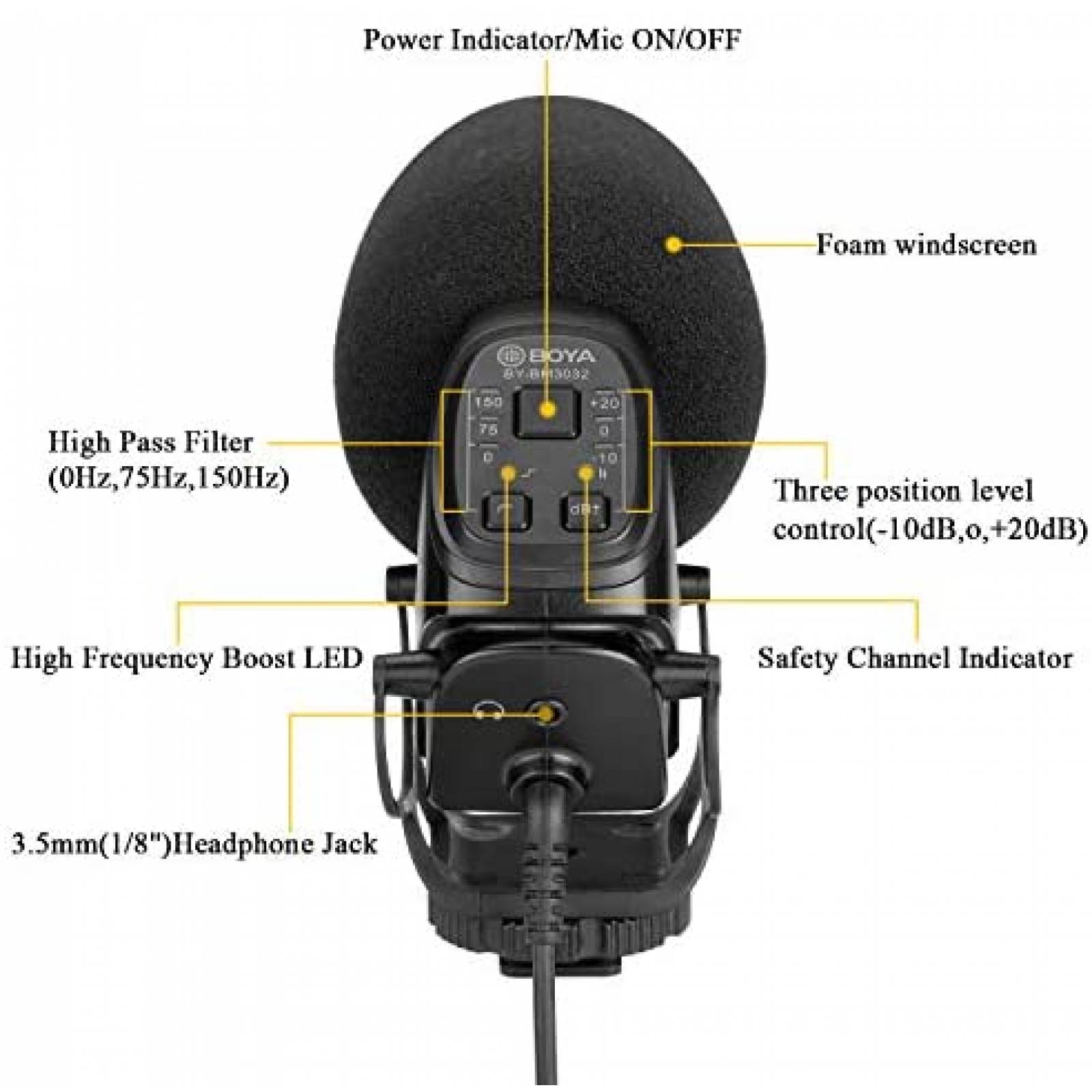 Microfono Cardioide BOYA 20 hz - 20 khz 85 dB 3.5mm -Negro