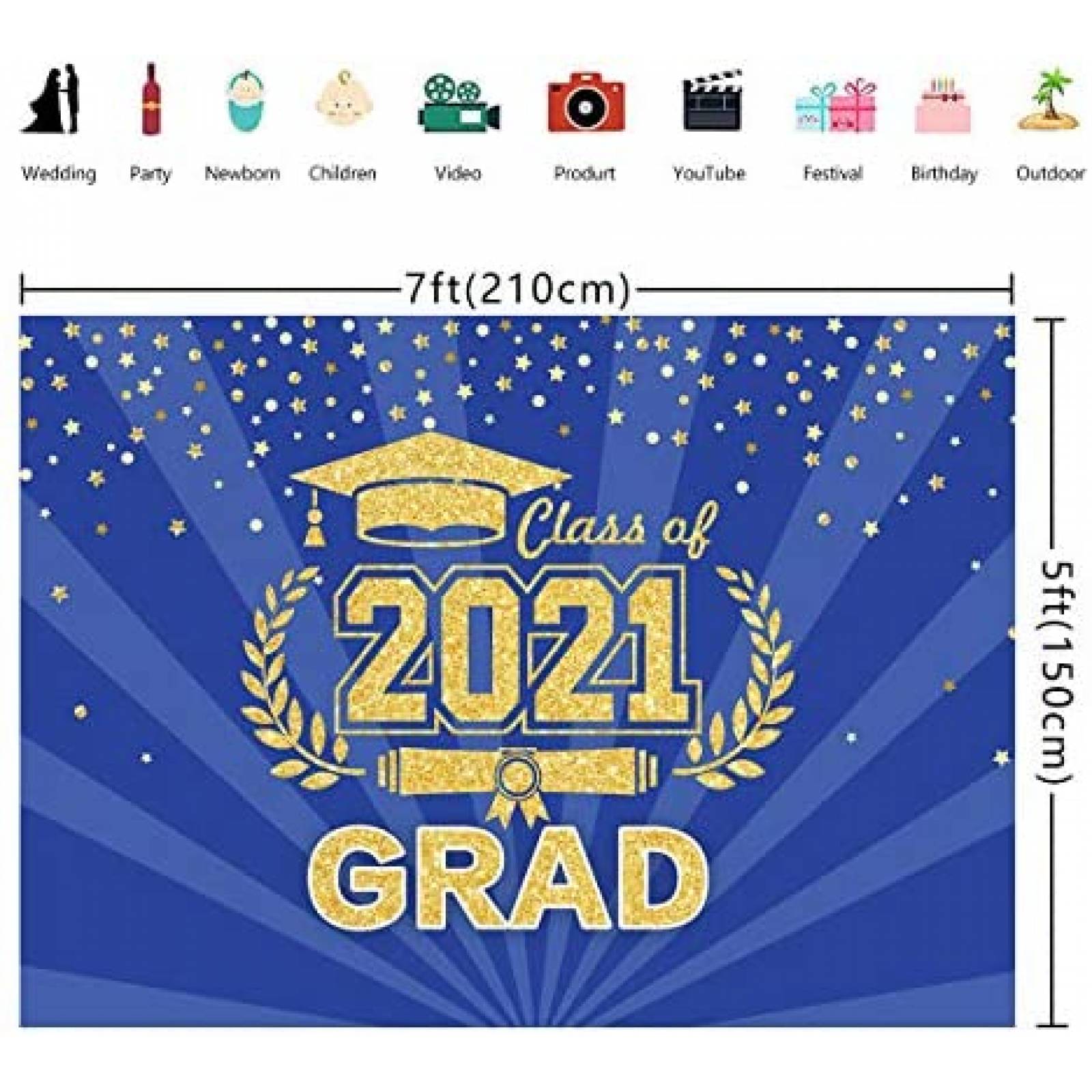 Fondo WOLADA de 7x5ft para ceremonia de graduacion -Azul