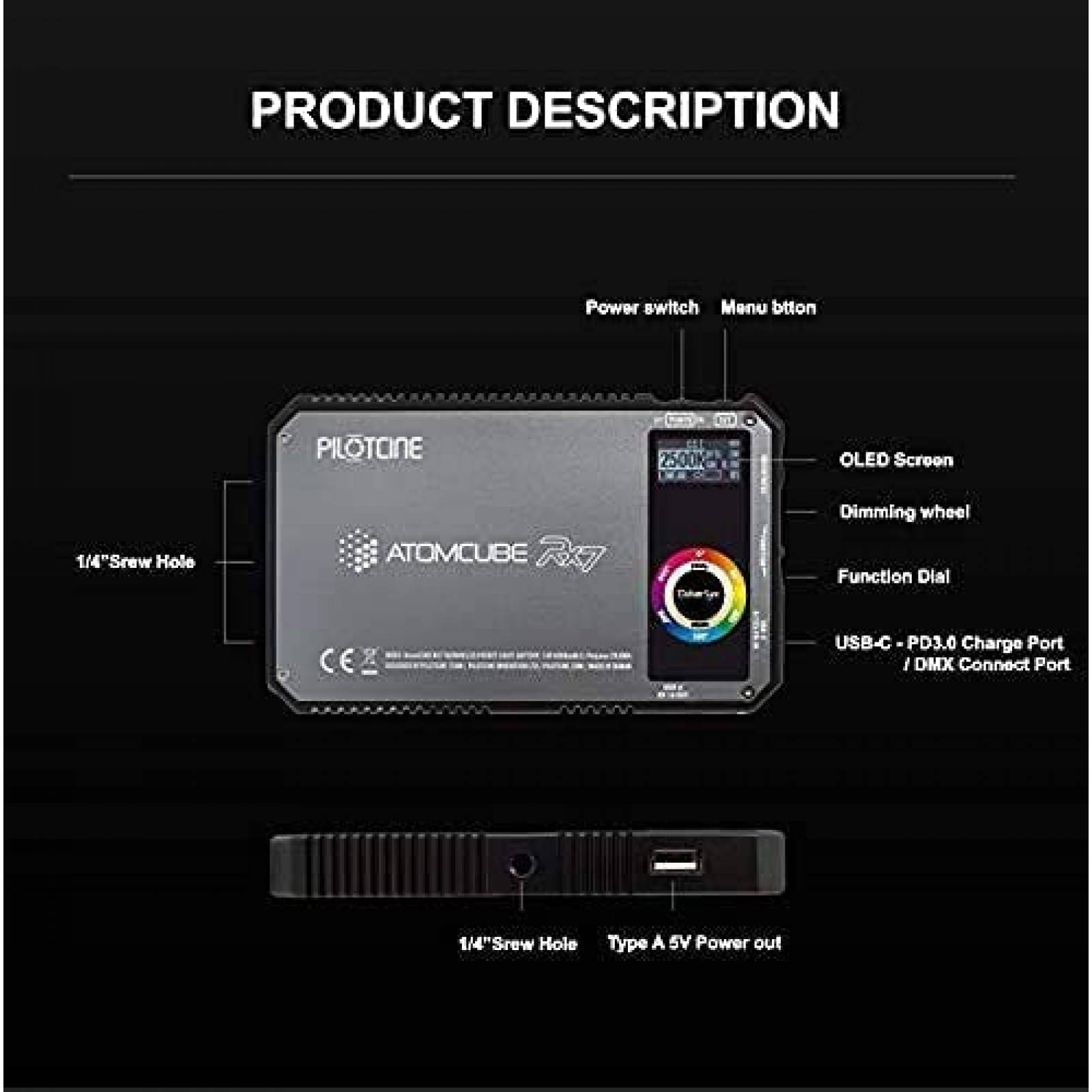 Luz LED Pilotcine ARX7 Atomcube RGB 18W Ajustable -Gris