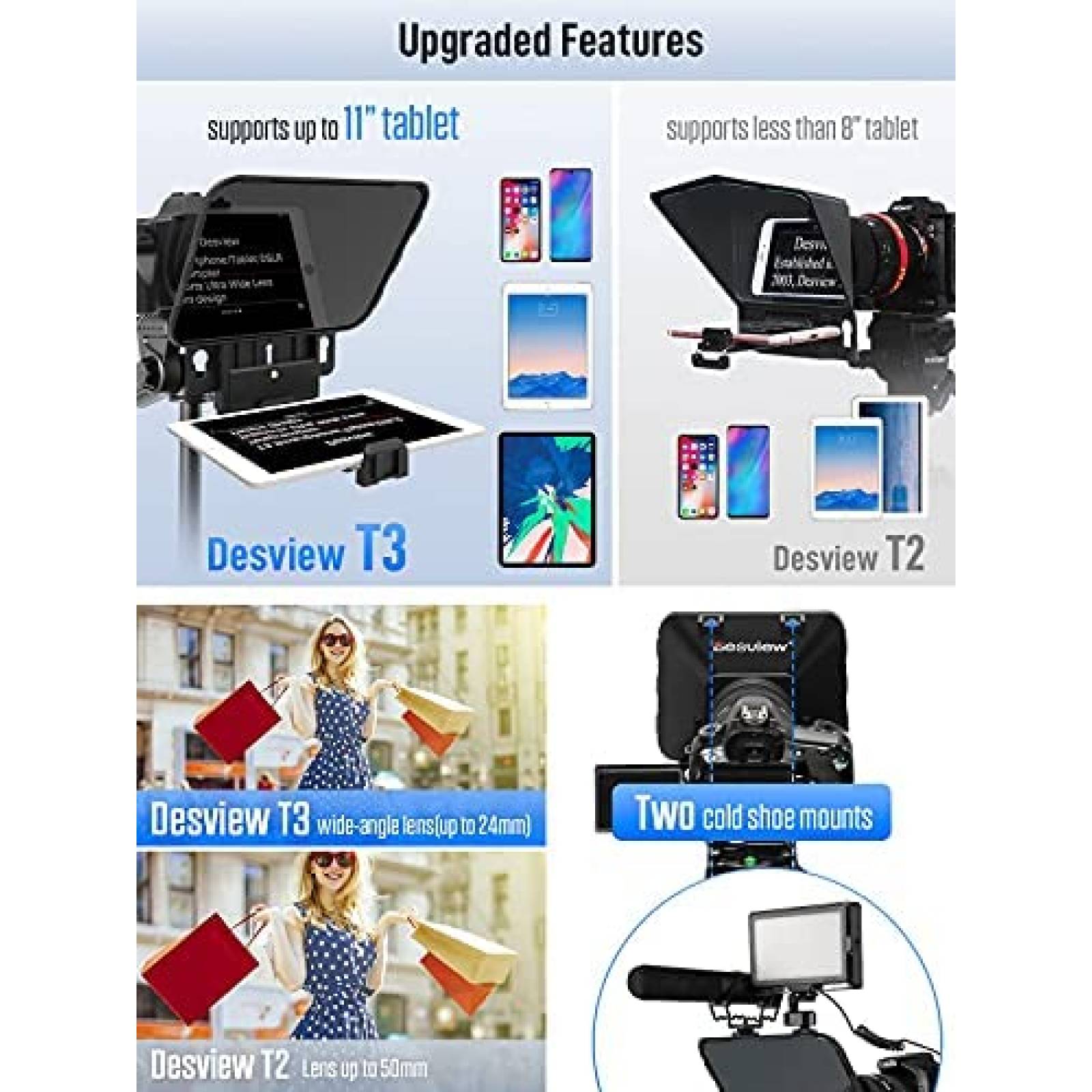 Telepronter para tablet Desview T3 11" con control -Negro