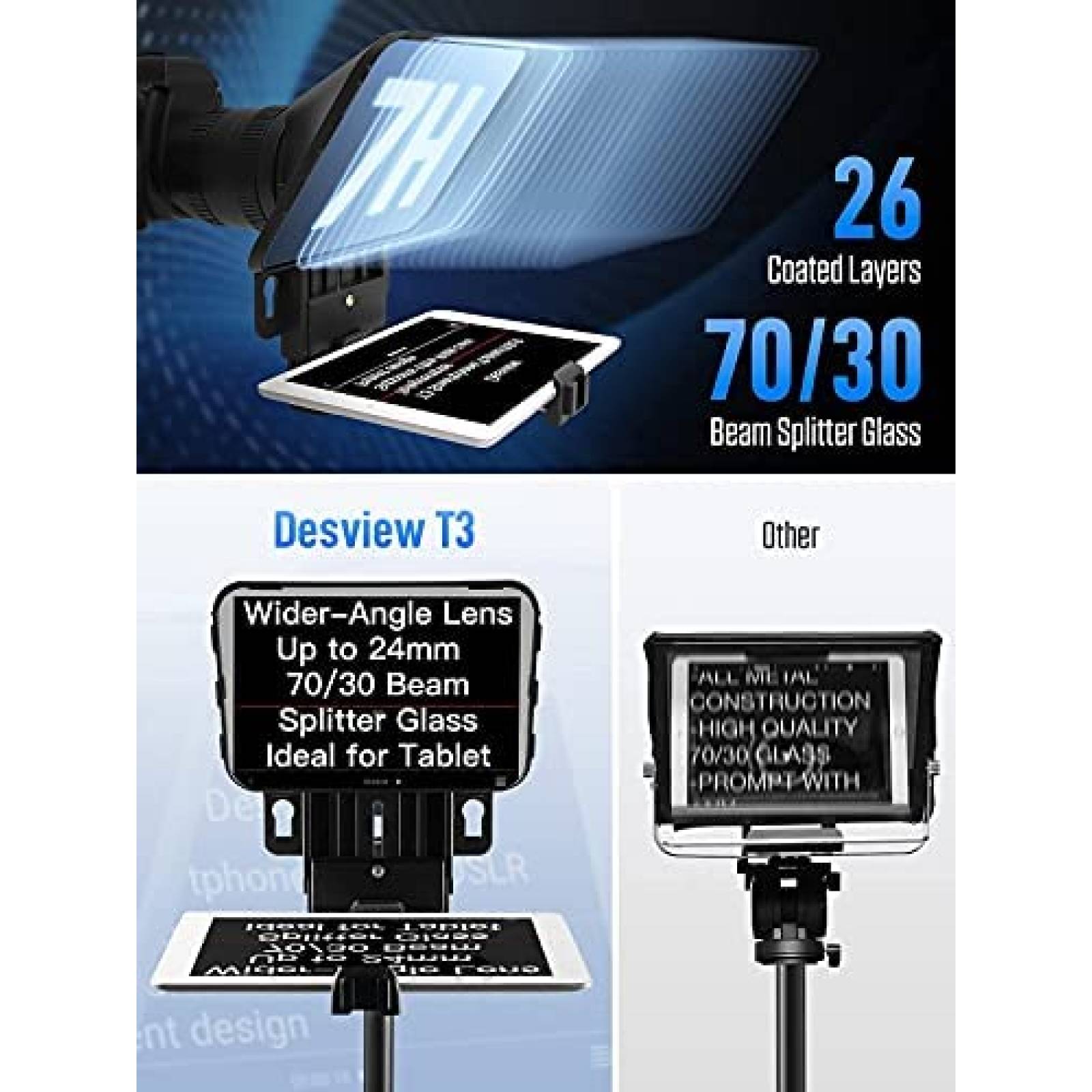 Telepronter para tablet Desview T3 11" con control -Negro