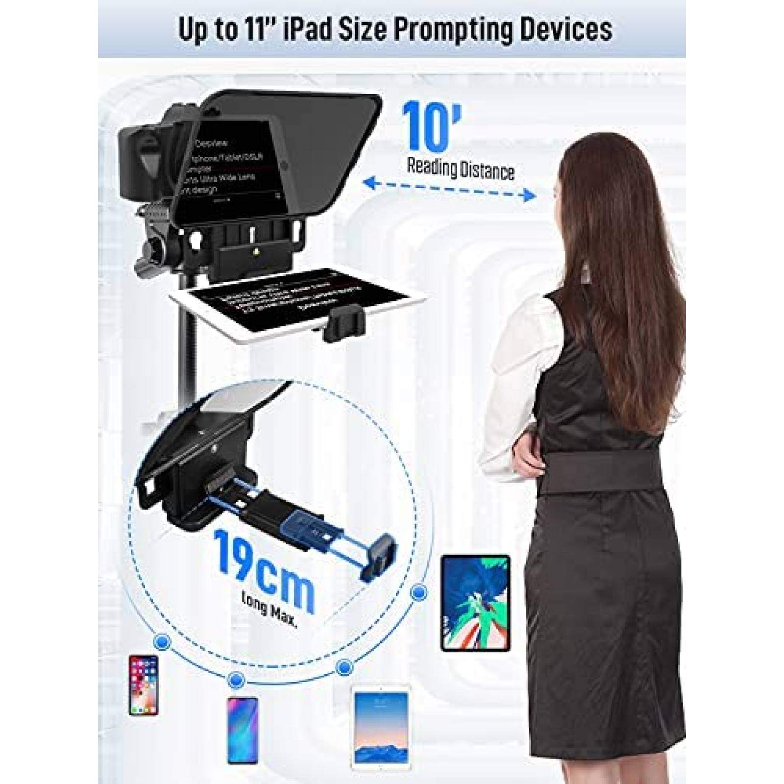 Telepronter para tablet Desview T3 11" con control -Negro