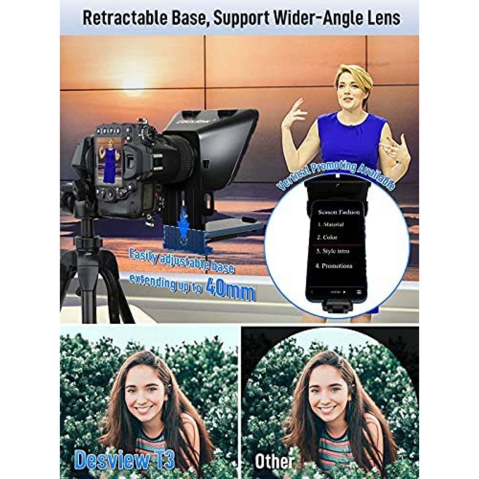 Telepronter para tablet Desview T3 11" con control -Negro