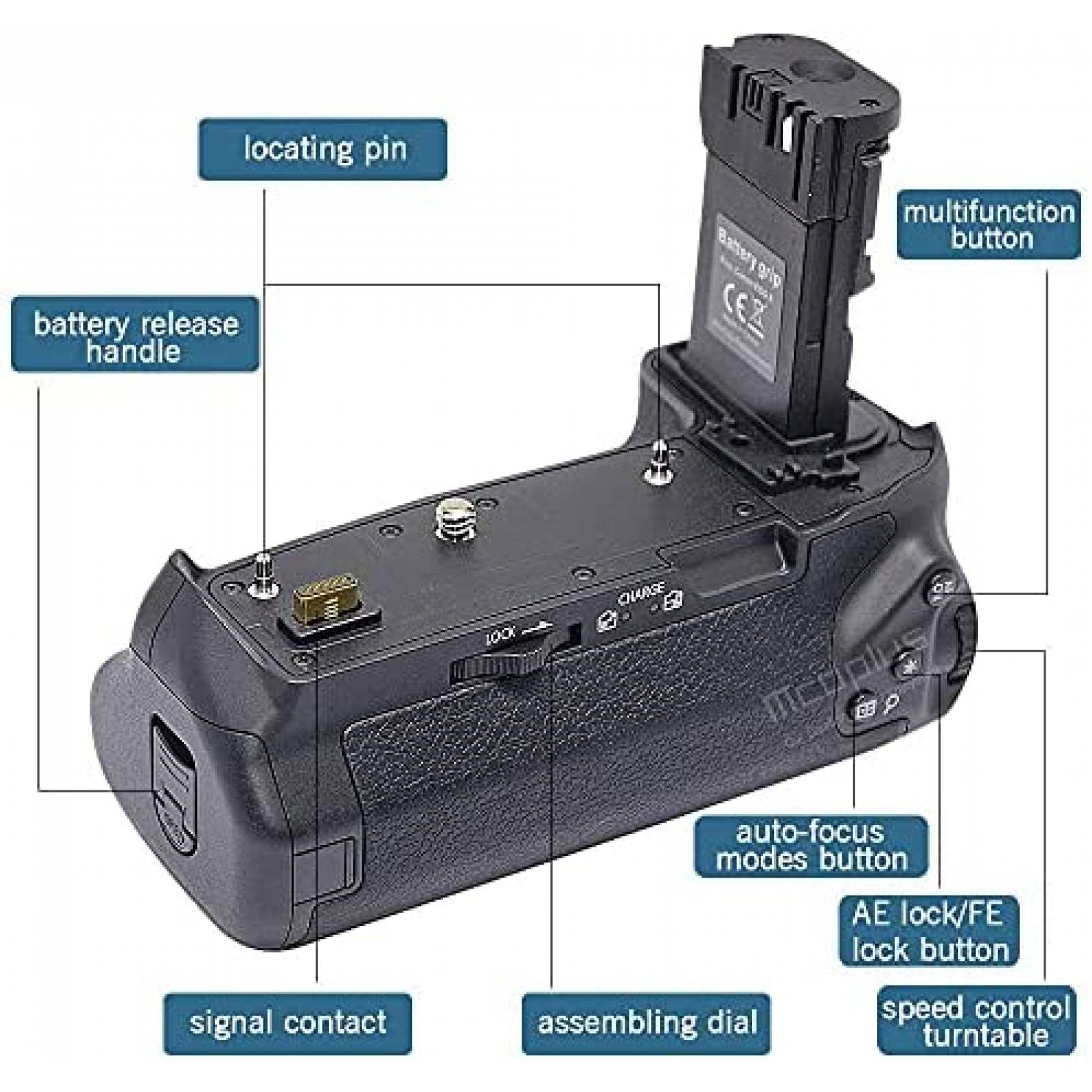 Empuñadura bateria Mcoplus EOS R Compatible con Canon -Negro