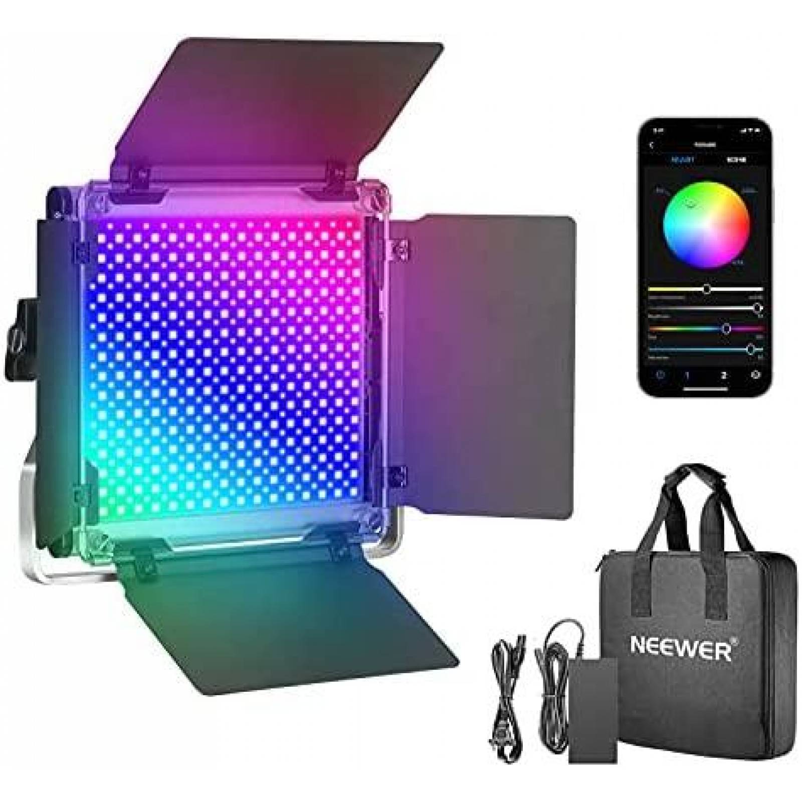 Lampara Neewer Ajustable LED 3200K-5600K 480 RGB -Negro