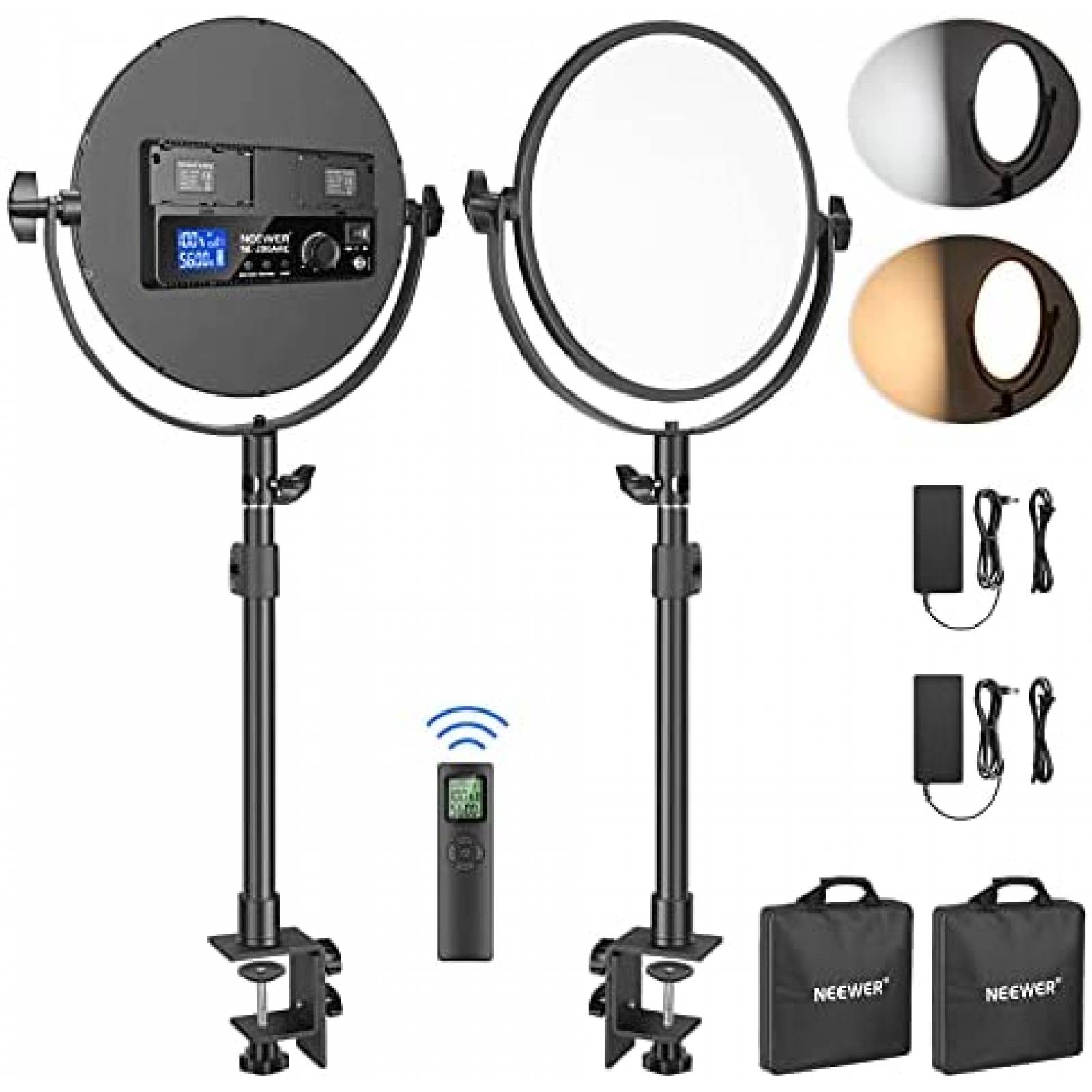 Lampara de video Neewer LED redonda con abrazadera -Negro