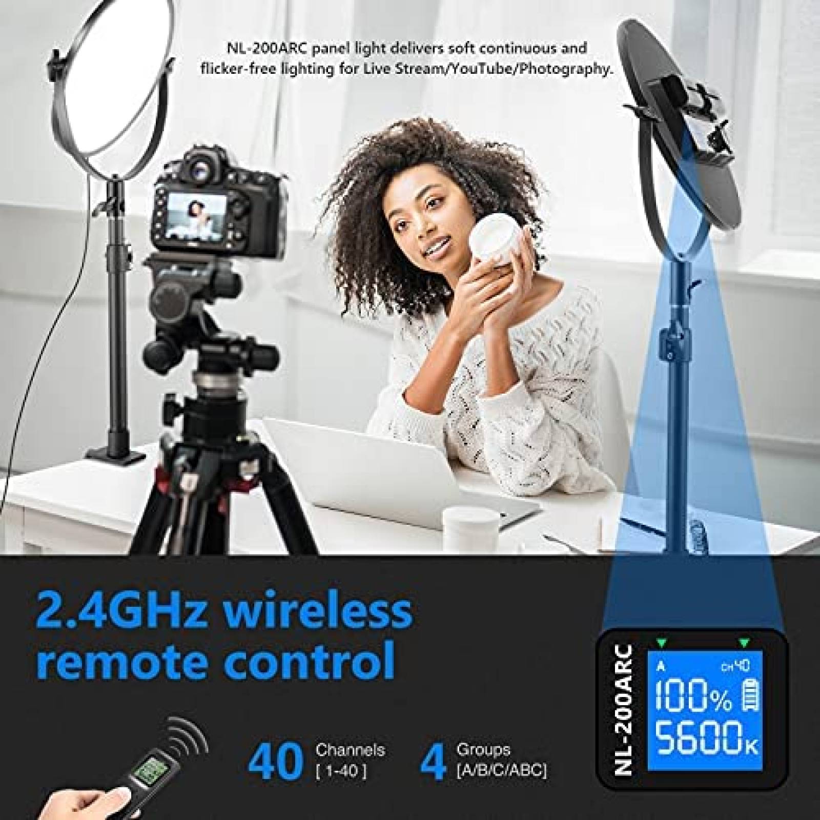 Lampara de video Neewer LED redonda con abrazadera -Negro