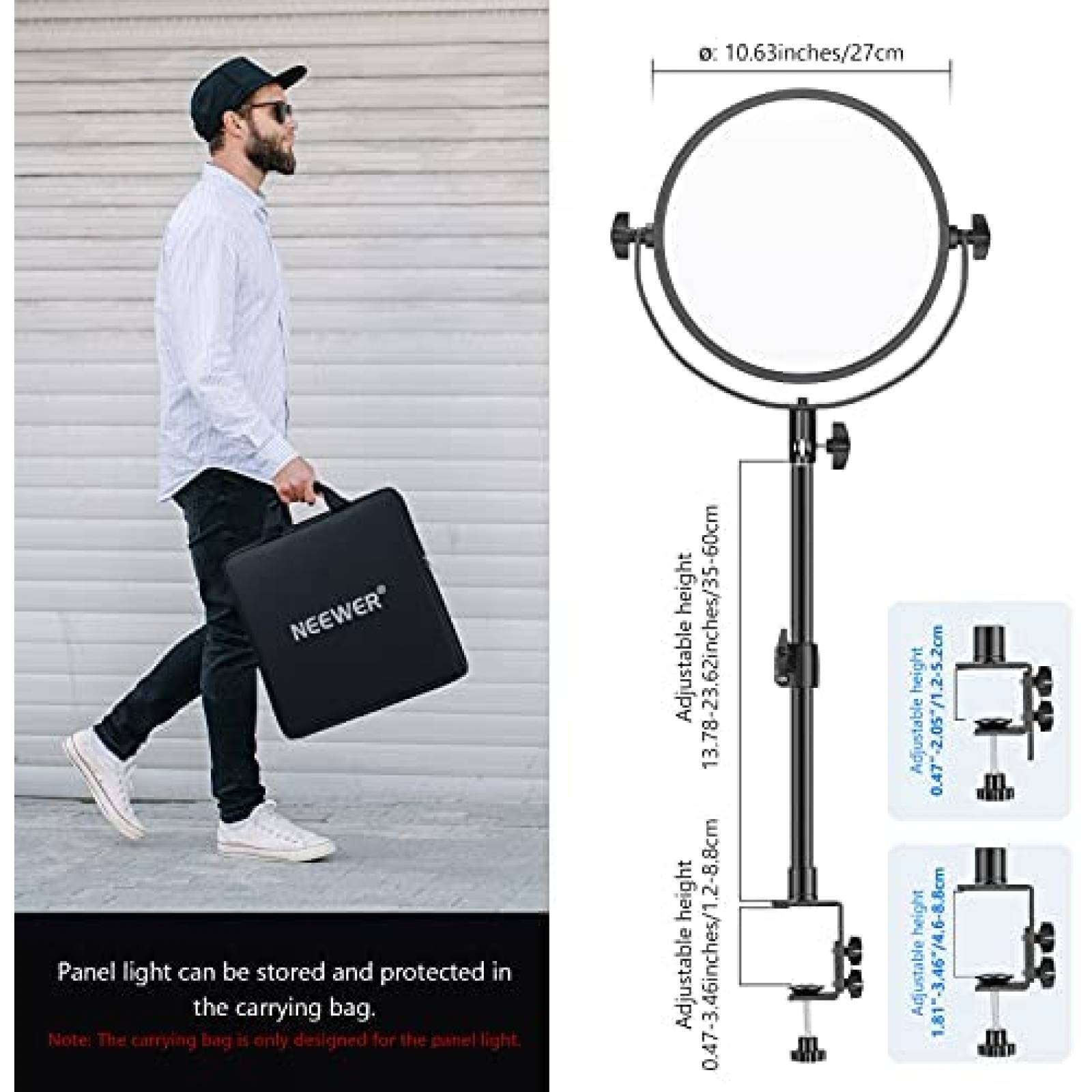 Lampara de video Neewer LED redonda con abrazadera -Negro