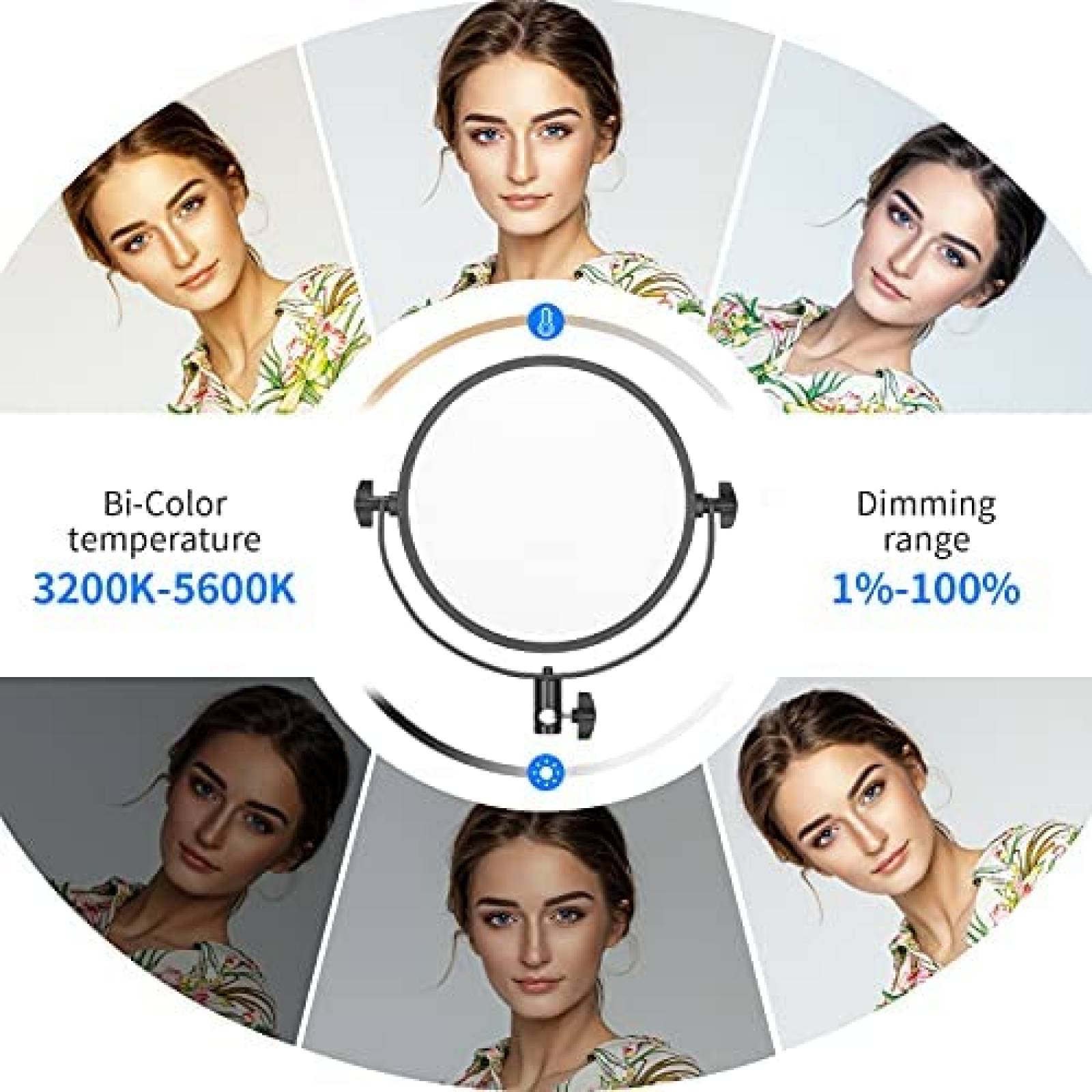 Lampara de video Neewer LED redonda con abrazadera -Negro