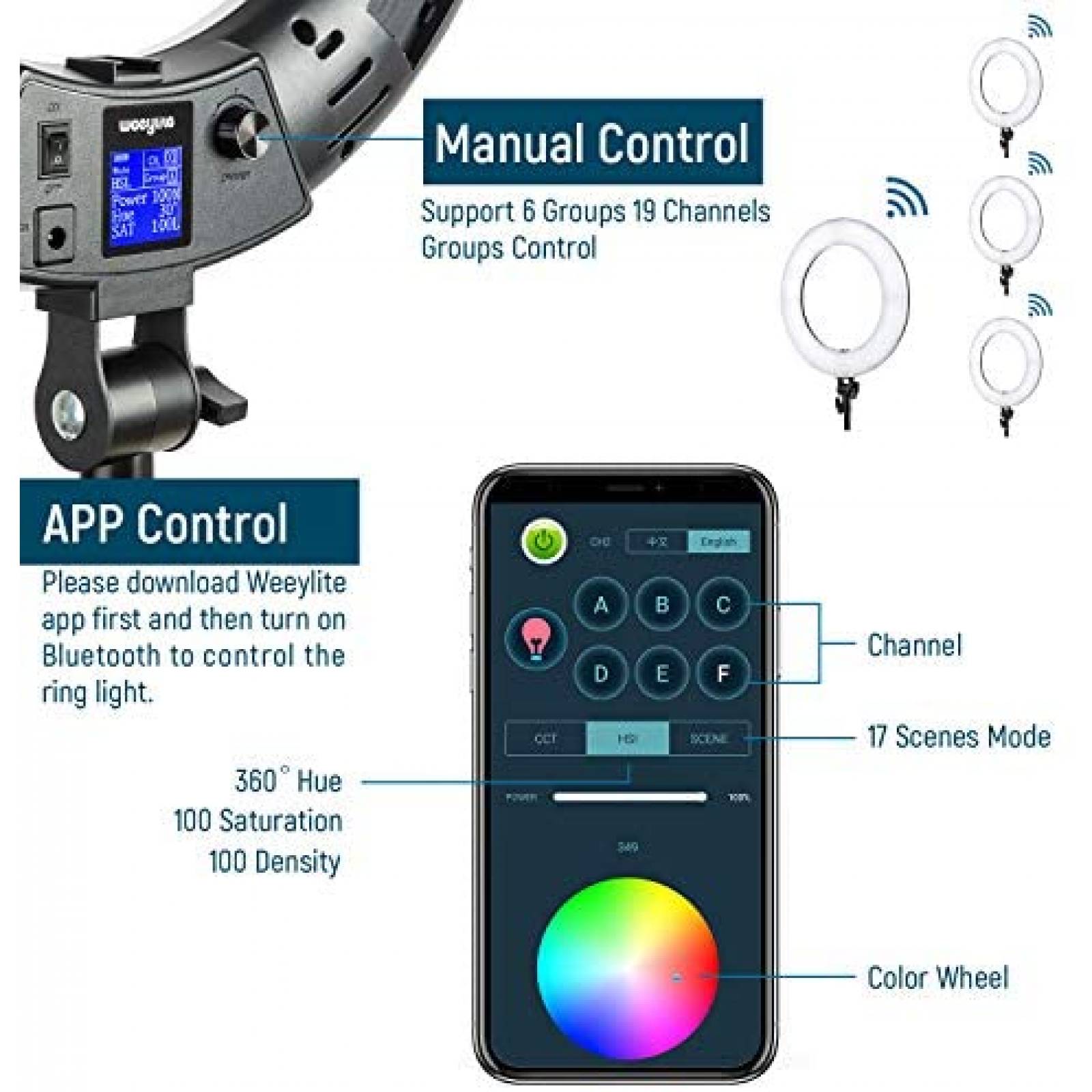 Anillo de Luz Weeylite LED de 8'' con Soporte para Celular