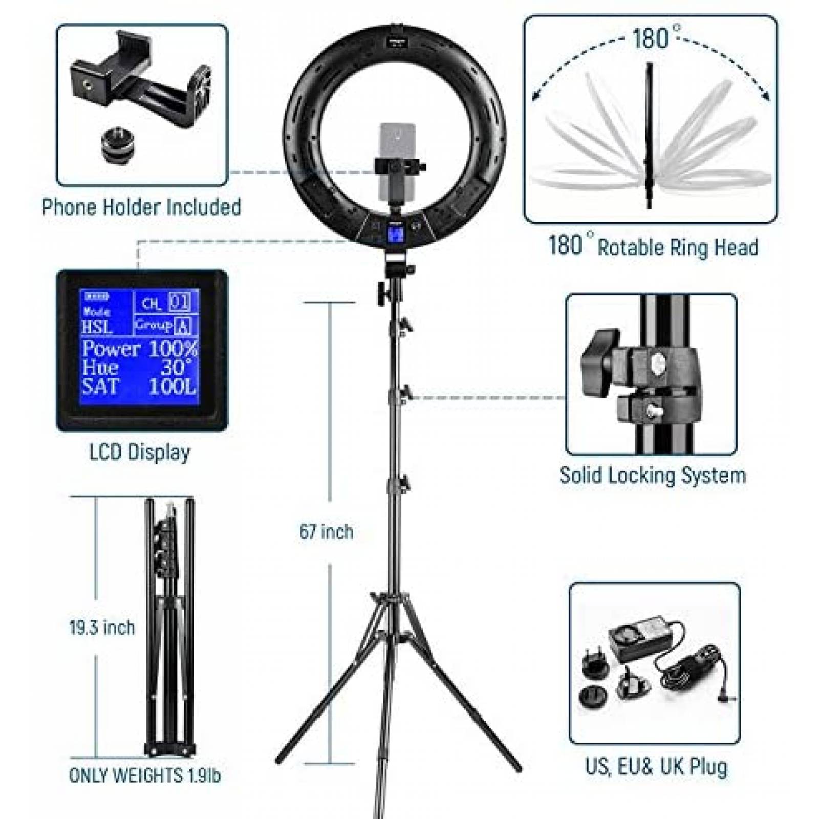Anillo de Luz Weeylite LED de 8'' con Soporte para Celular