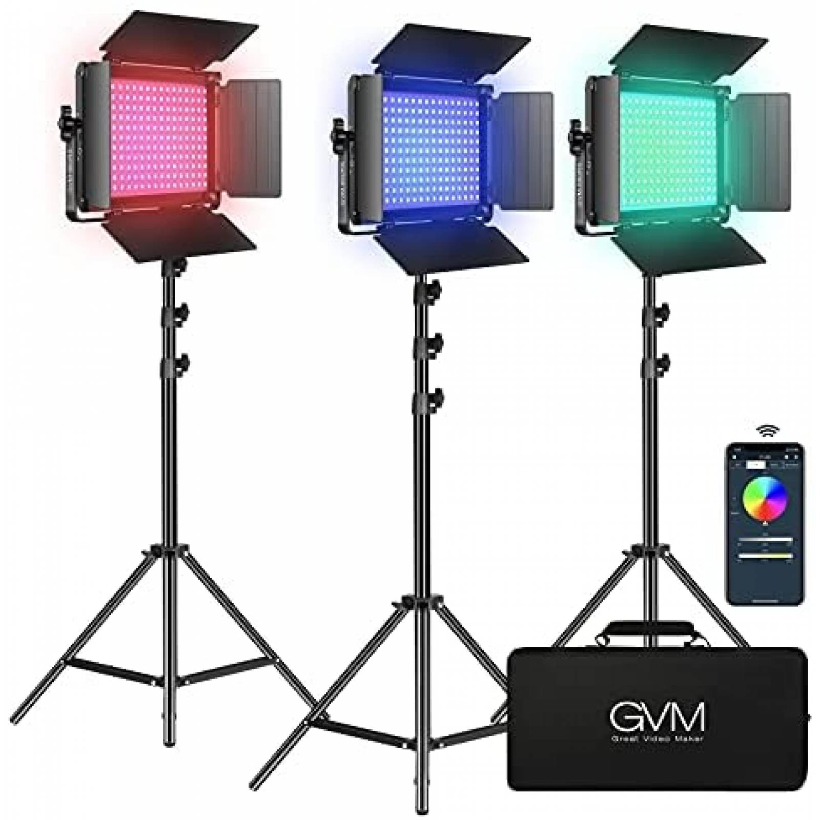 Pack luces fotografia estudio GVM x3 RGB LED 50W -Negro
