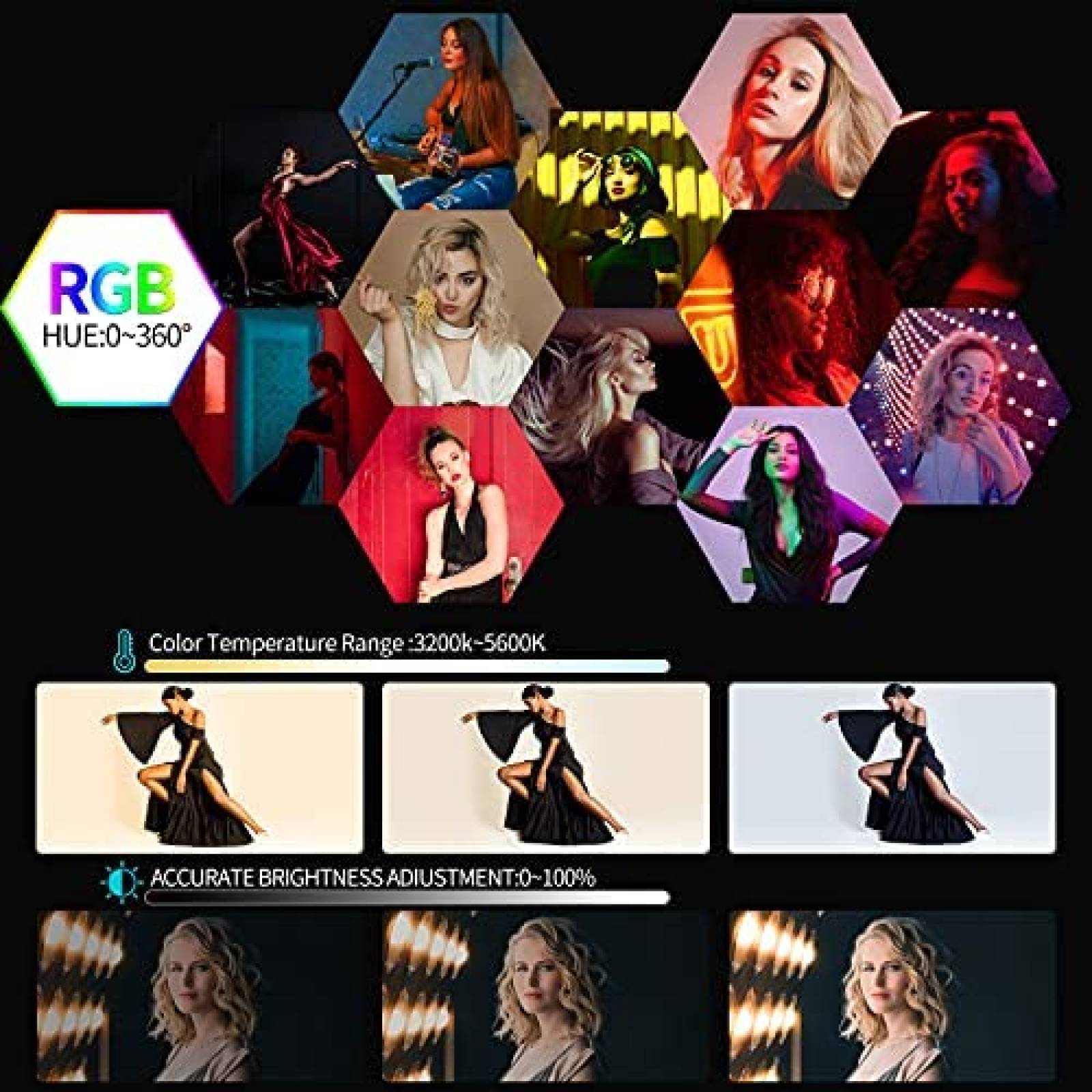 Pack luces fotografia estudio GVM x3 RGB LED 50W -Negro