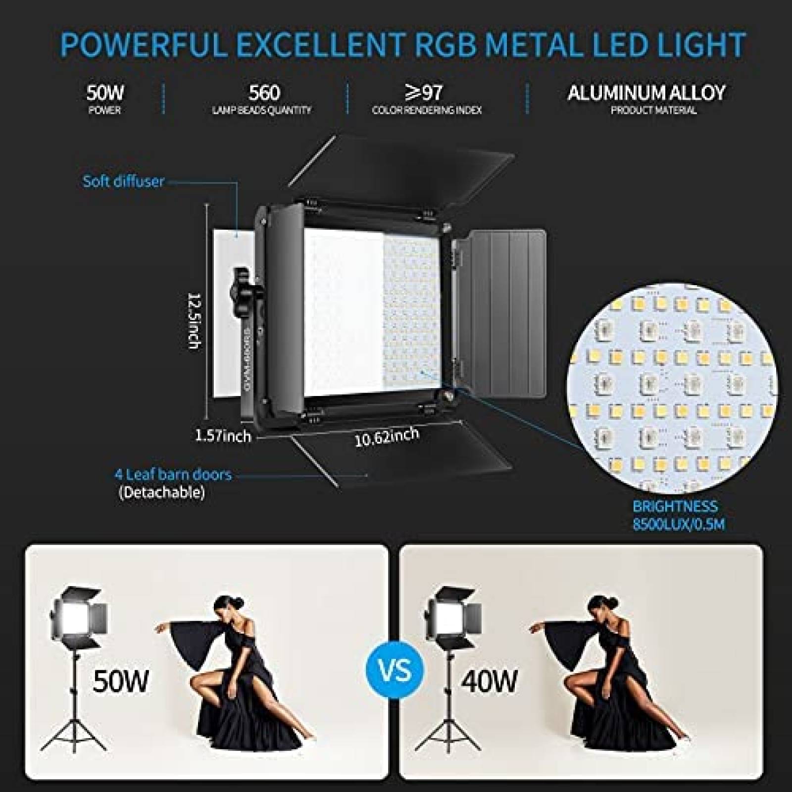 Pack luces fotografia estudio GVM x3 RGB LED 50W -Negro