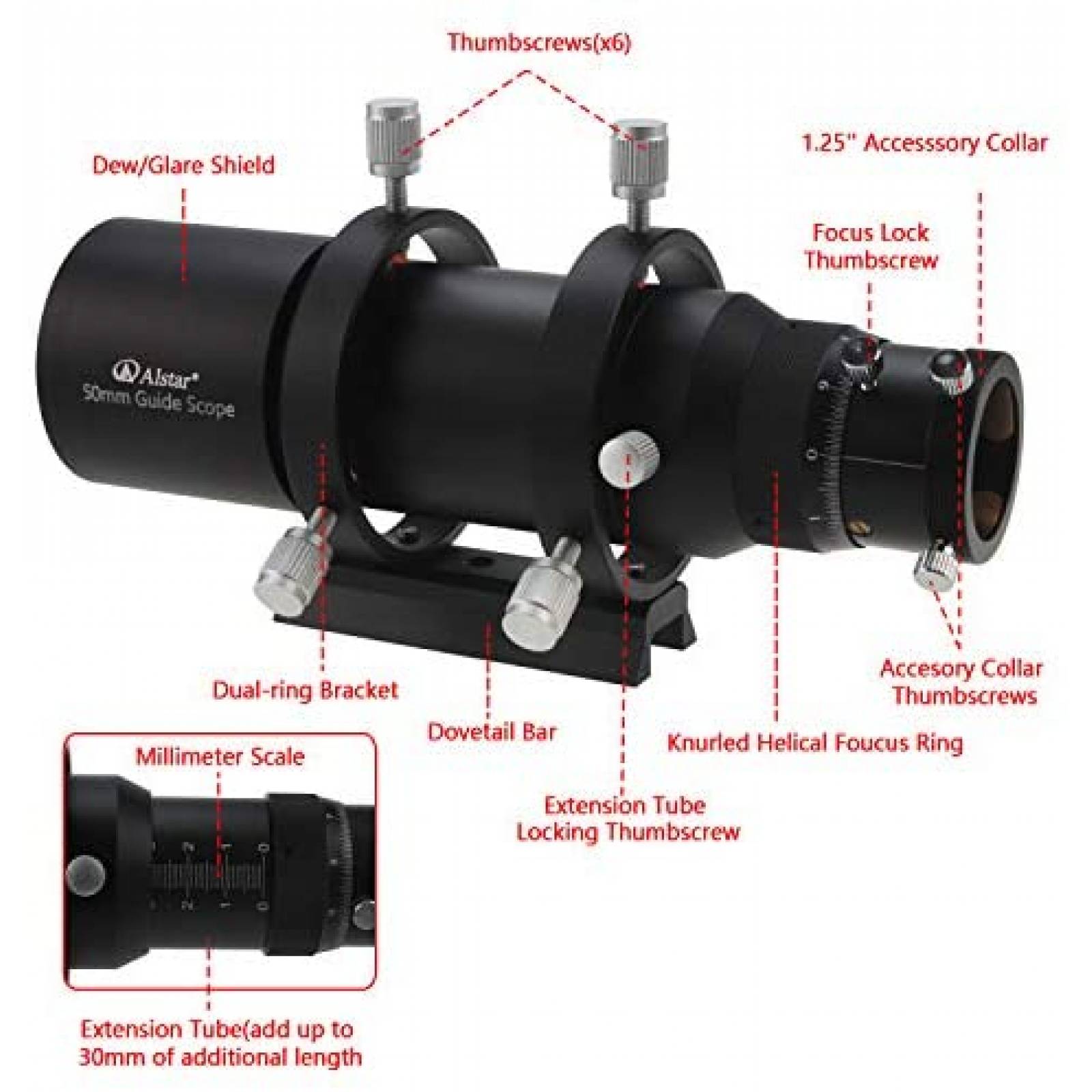 Mira para Telescopio Alstar 50mm Enfocador doble 1.25"