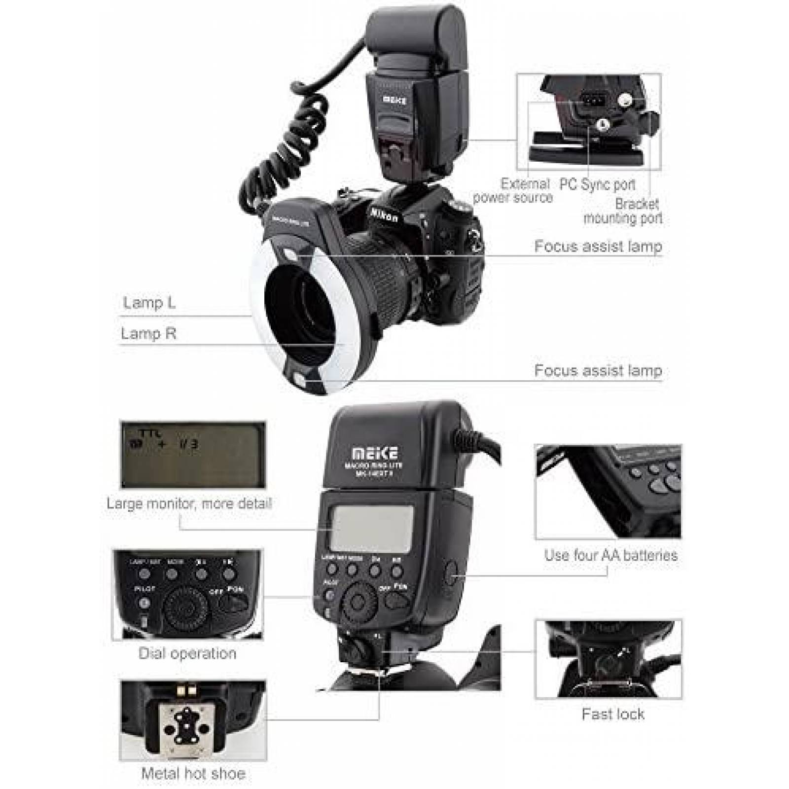 Flash Fotografico Meike LED para Nikon d3400 -Negro