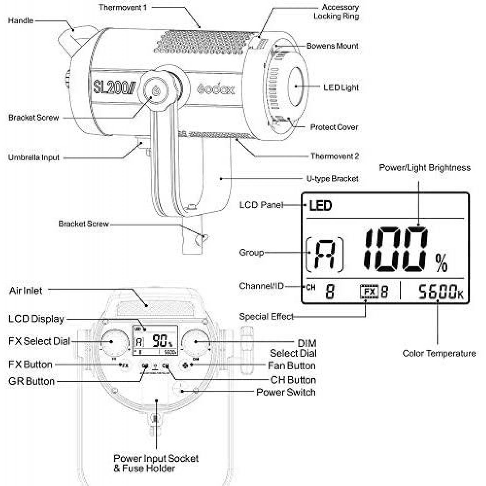 Lampara de Fotografia Godox SL200II 200 Watts LED -Negro