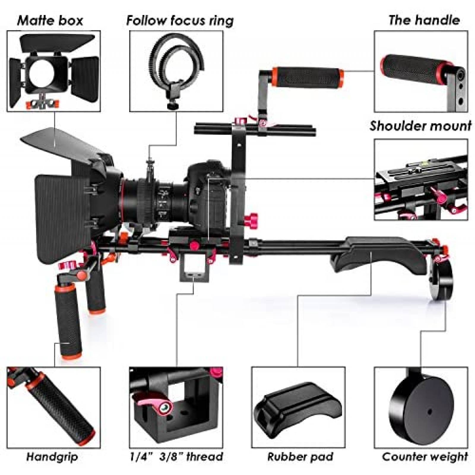 Estabilizador para Camara Neewer DSLR Rod 15mm -Rojo/Negro