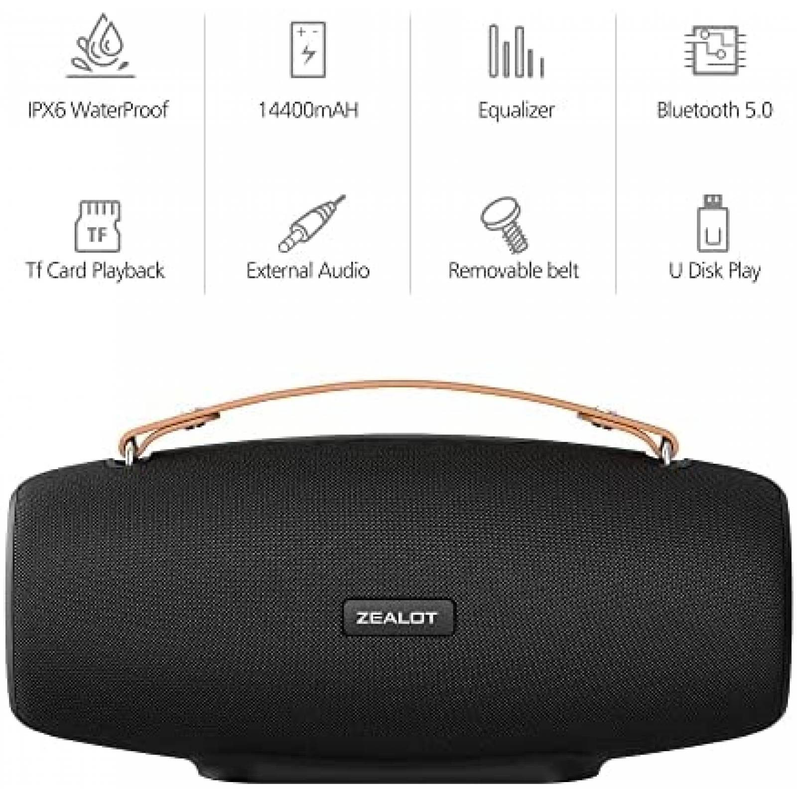 Bocina Portatil ZEALOT S67 75W 50H Bluetooth Negro