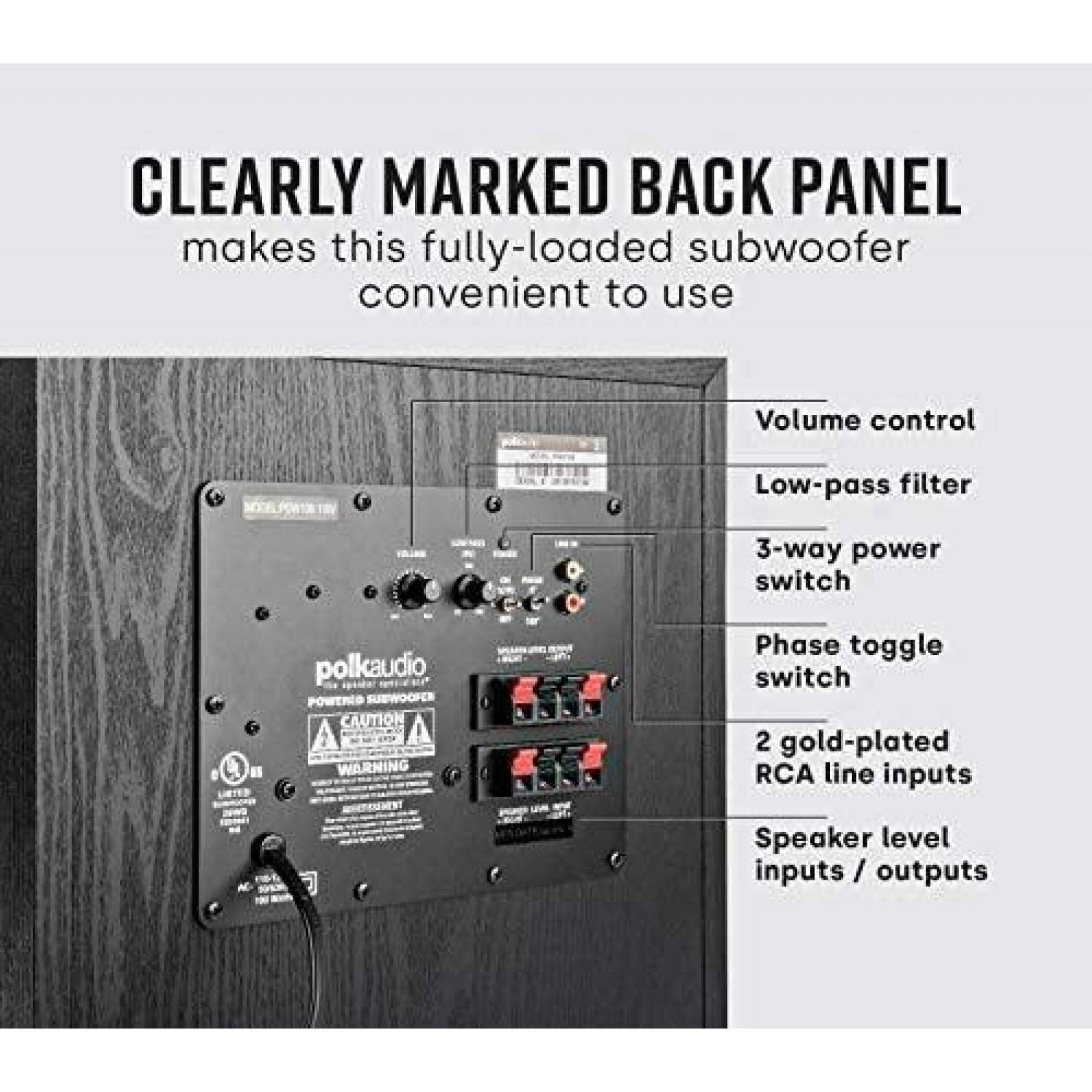 Subwoofer Polk Audio PSW108 10" 100W ajustable 80 a 160 Hz