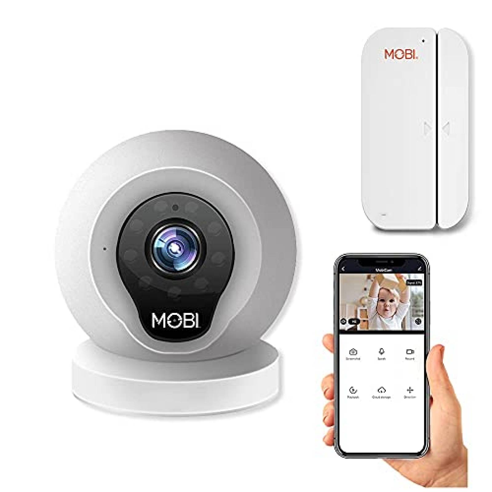 Camara Bebe MOBI Monito Wifi 40 pies Sensor Puerta Ventana
